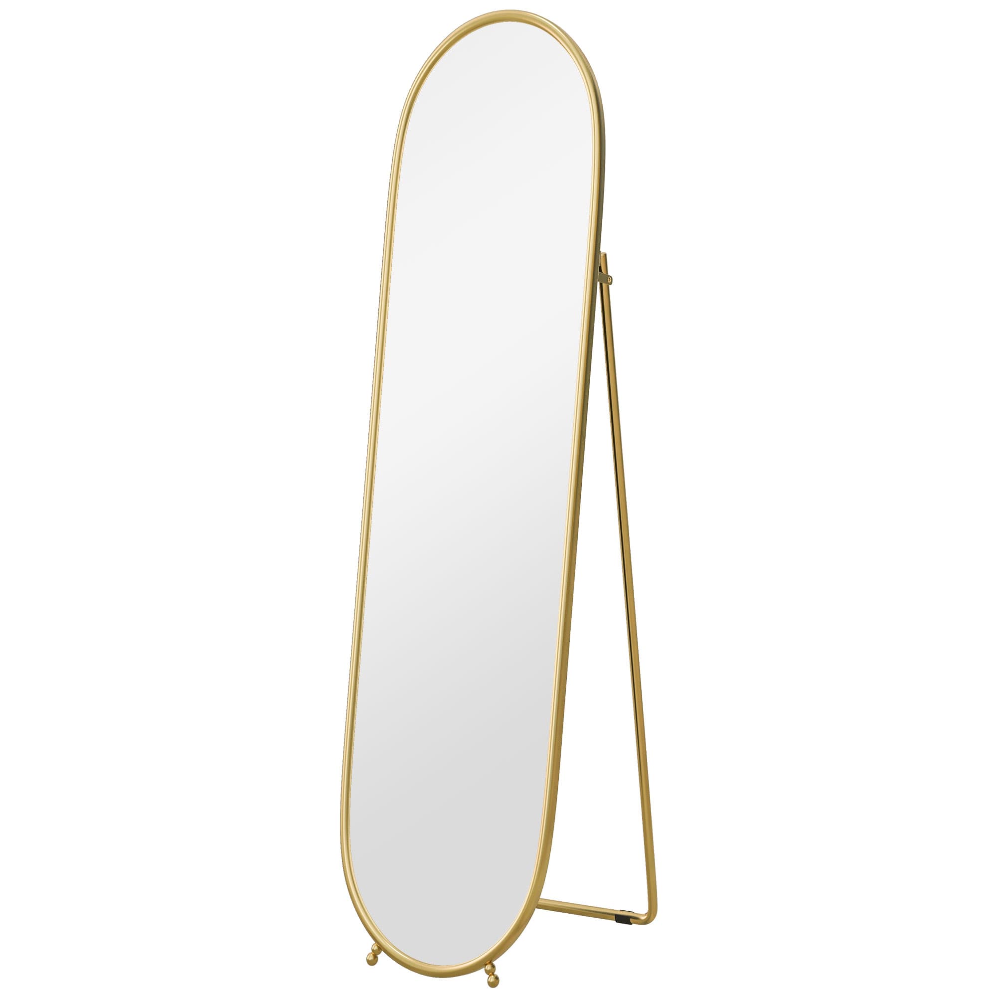 HOMCOM Grand miroir sur pied, miroir ovale, cadre en métal doré, avec support pour entrée, chambre, dressing, 40 x 160 cm
