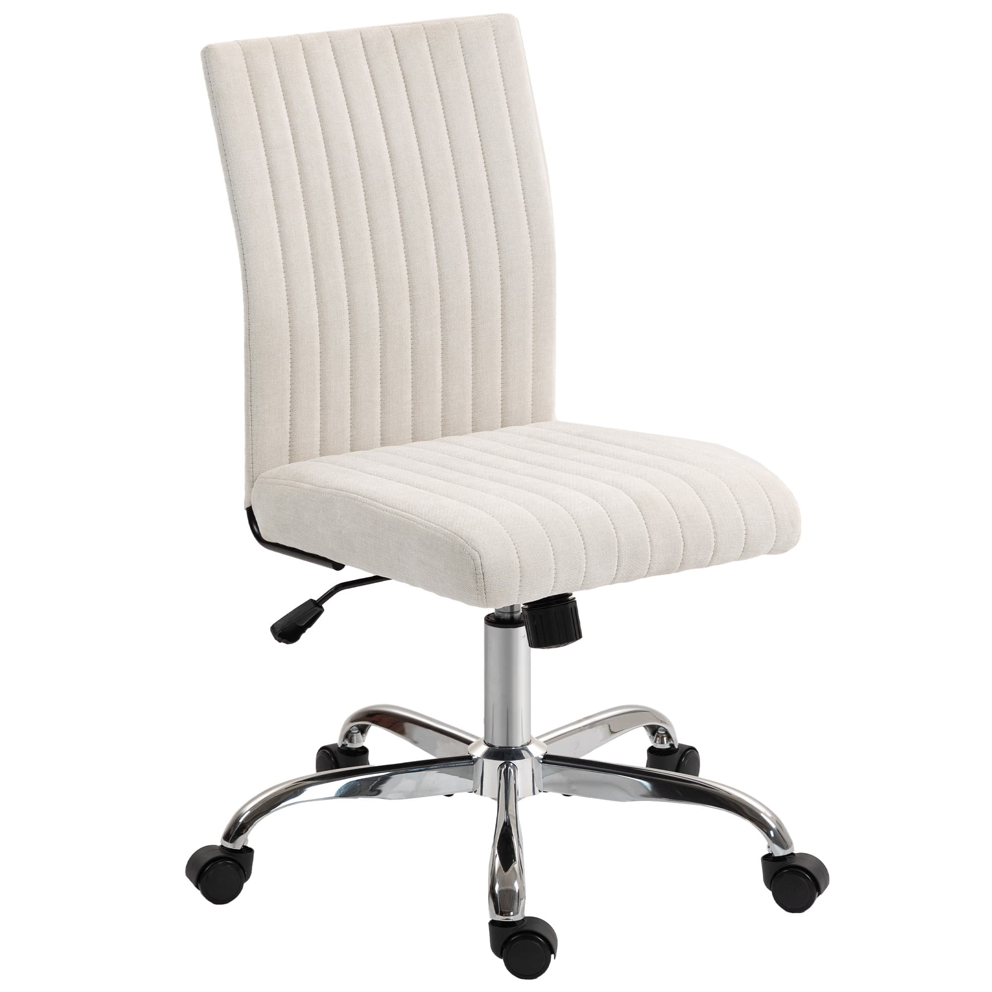 HOMCOM Chaise de bureau sans accoudoirs, fauteuil de bureau, hauteur réglable et pivotant 360°, 43 x 56 x 78-88 cm, crème