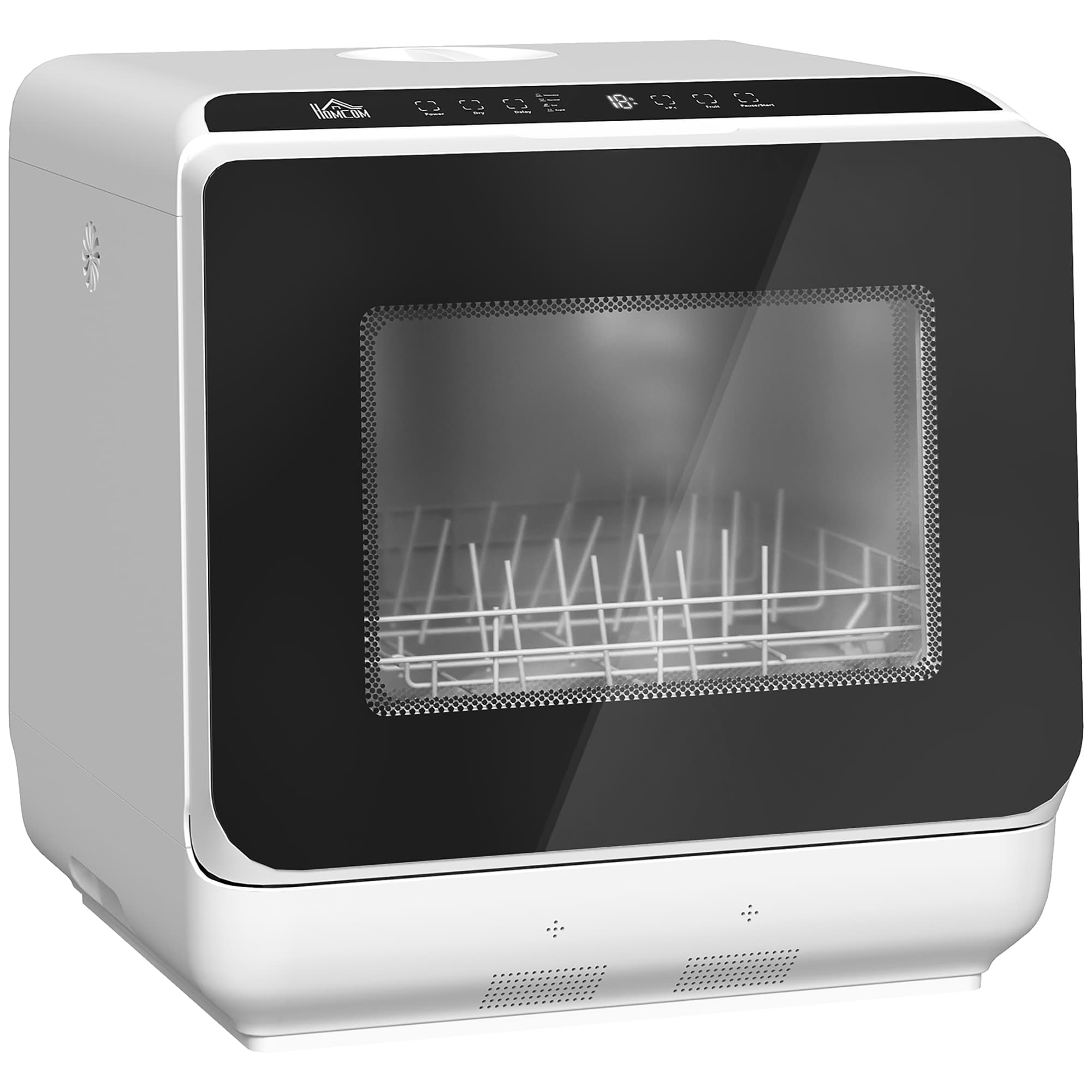 HOMCOM Mini lave-vaisselle compact 4 couverts, lave-vaisselle de table, 6 programmes, commandes tactiles, réservoir 6 L, blanc