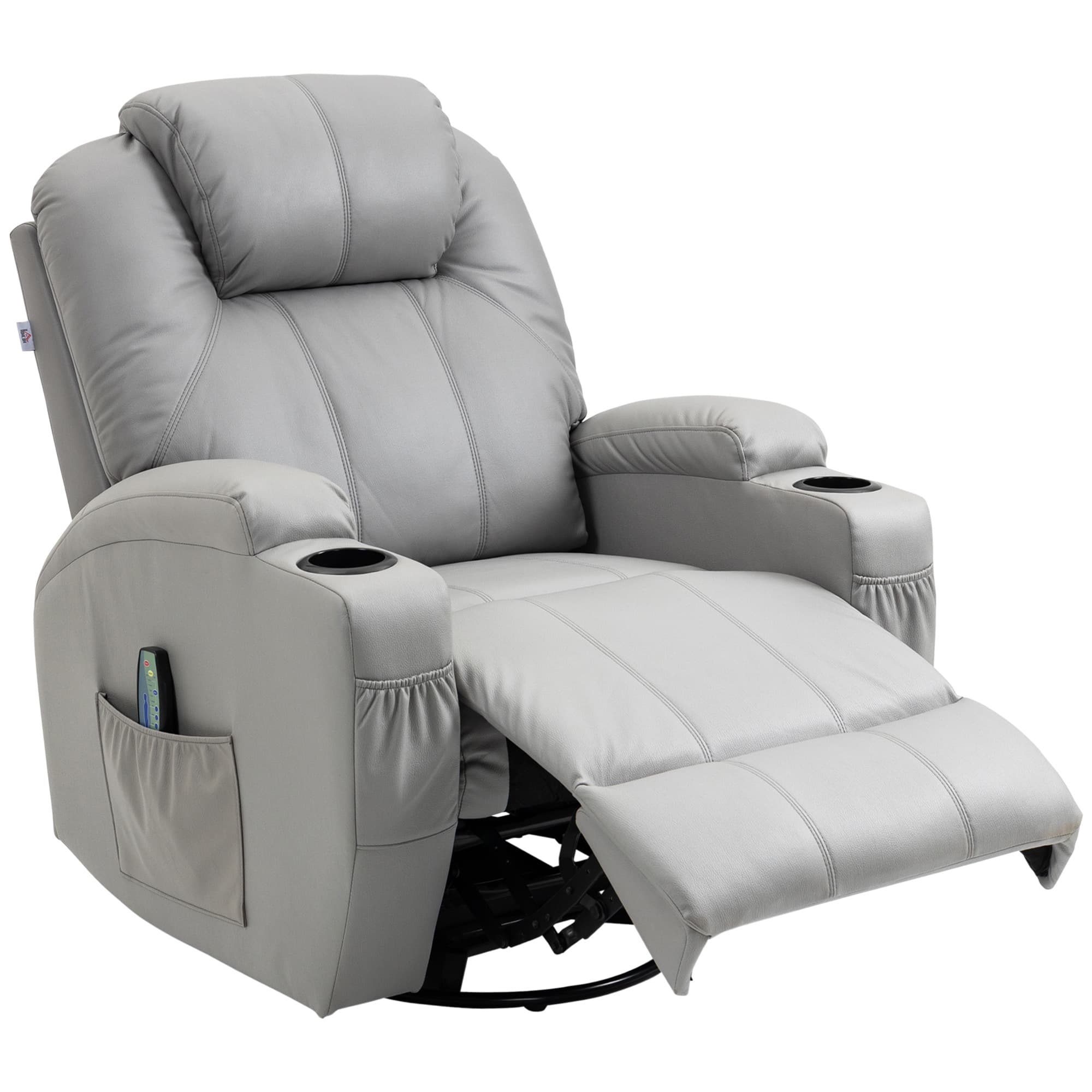 HOMCOM Fauteuil de Massage et Inclinable avec Repose-Pieds et Télécommande, en PU, 89x99x106 cm, Gris