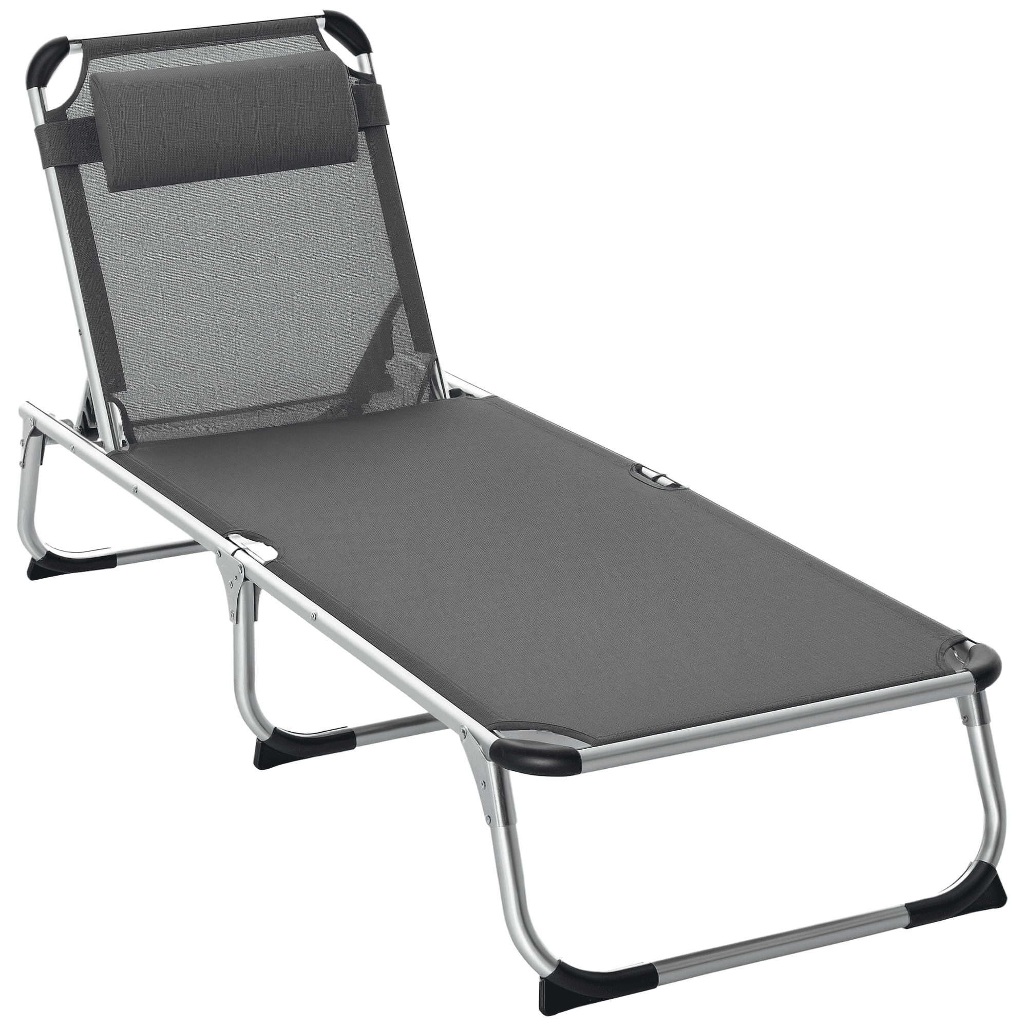 Outsunny Bain de soleil transat pliable grand confort dossier réglable multi-position tétière alu. textilène gris