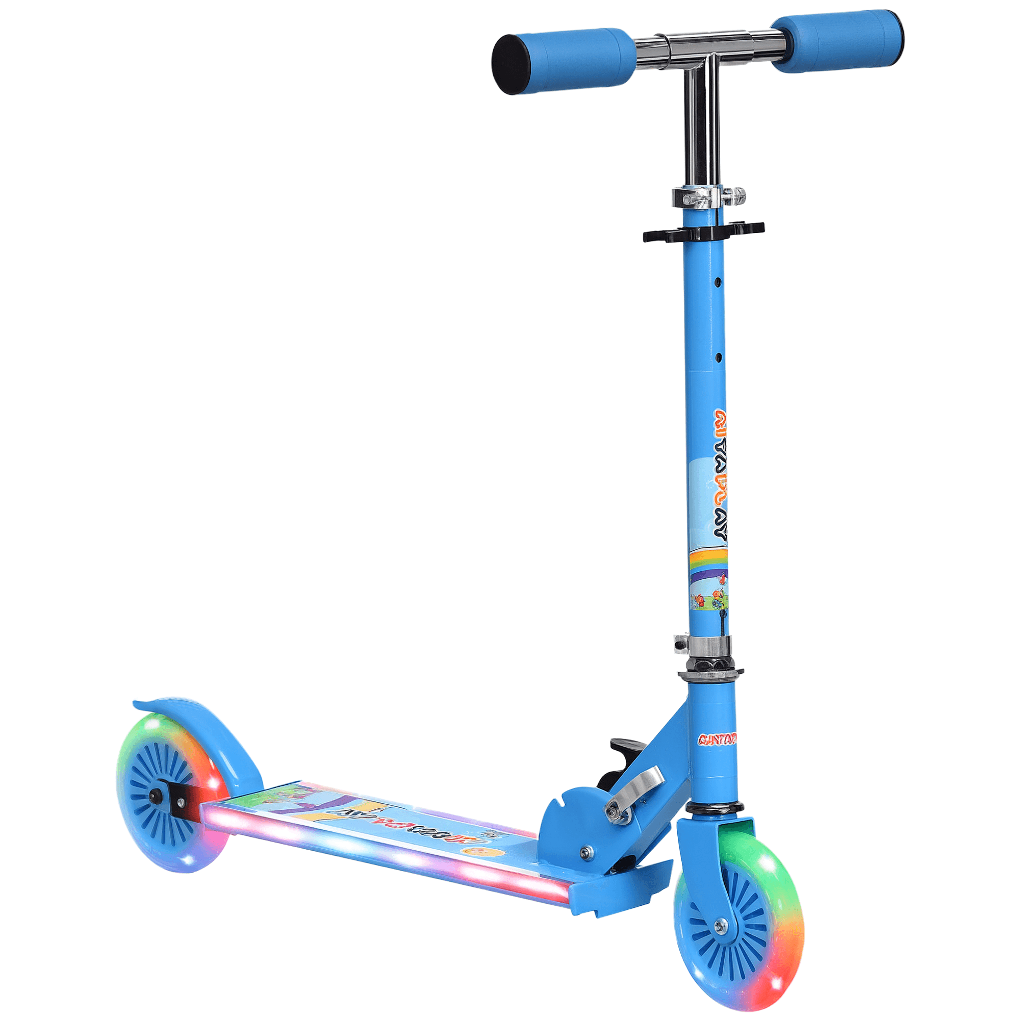 HOMCOM Trottinette pour enfants de 3 à 7 ans pliable roues lumineuses en PU, 12 LED, musique, hauteur guidon réglable sur 4 niveaux bleu