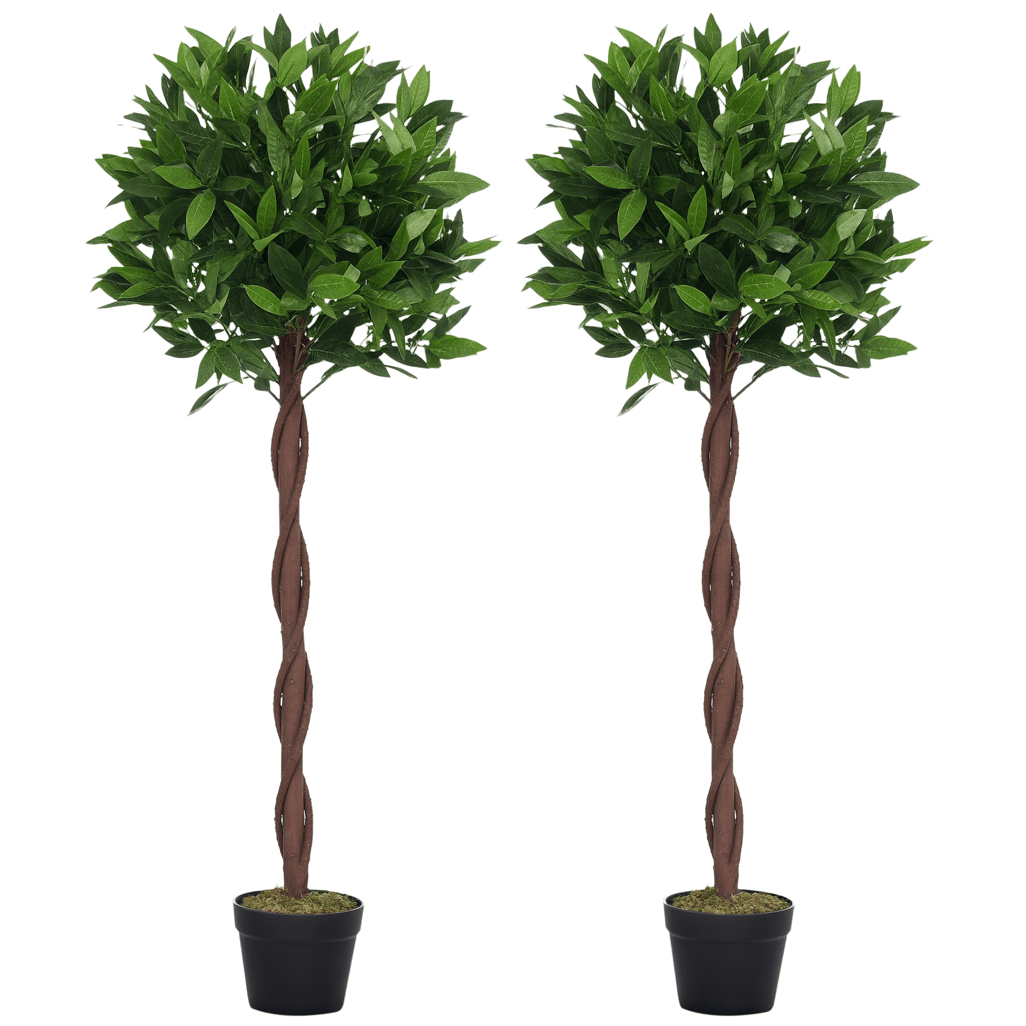Outsunny Lauriers artificiels topiaires 1,20H m Lot de 2 lauriers Boules artificiels 741 Feuilles réalistes par Pied Tronc Liane Pot Inclus Noir Vert
