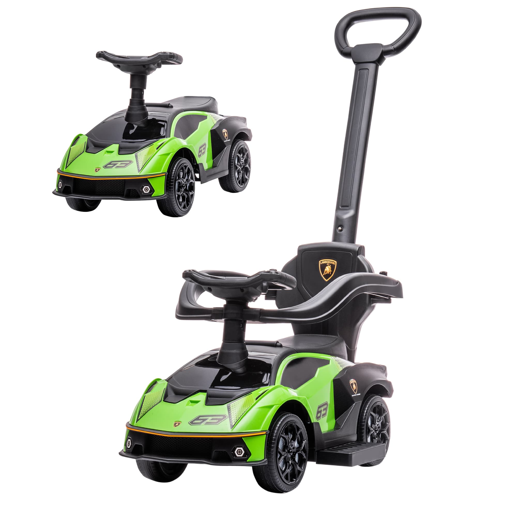 AIYAPLAY Voiture à pousser pour enfants porteur enfants 1 à 3 ans multi-équipée avec poignée de poussée, klaxon et volant, vert