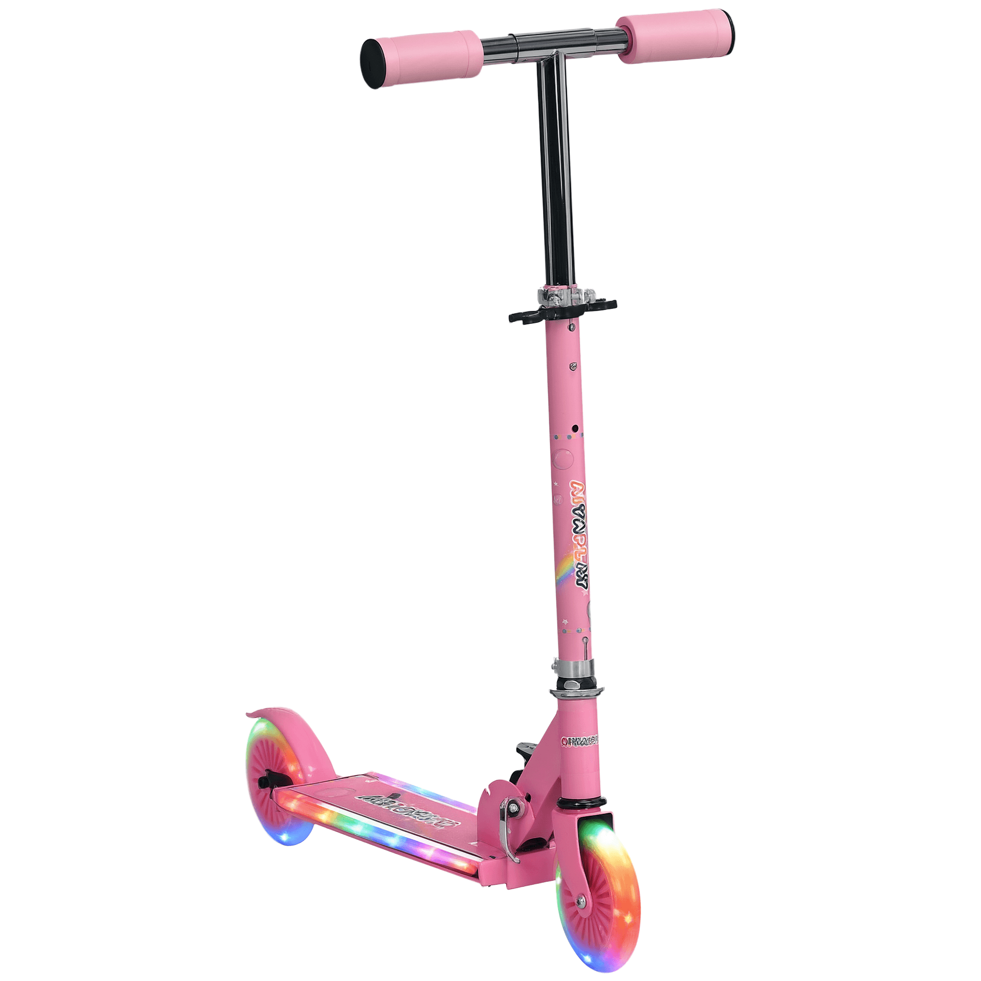 HOMCOM Trottinette pour enfants de 3 à 7 ans pliable roues lumineuses en PU musique 67 x 30 x 76 cm rose