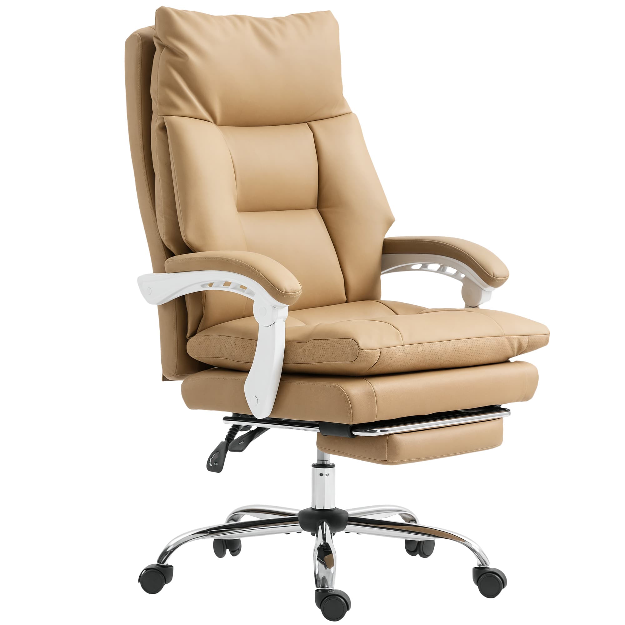 HOMCOM Chaise de Bureau Ergonomique avec Support Lombaire, Accoudoirs Pliables, Repose-Pieds Marron Clair