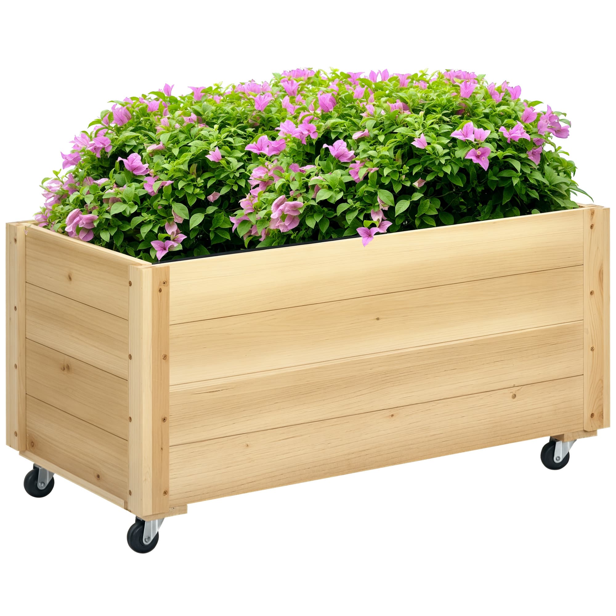 Outsunny Jardinière potager carré potager bac à fleurs roues trou de vidange en bois de sapin dim. 89L x 48l x 47H cm bois naturel Aosom France