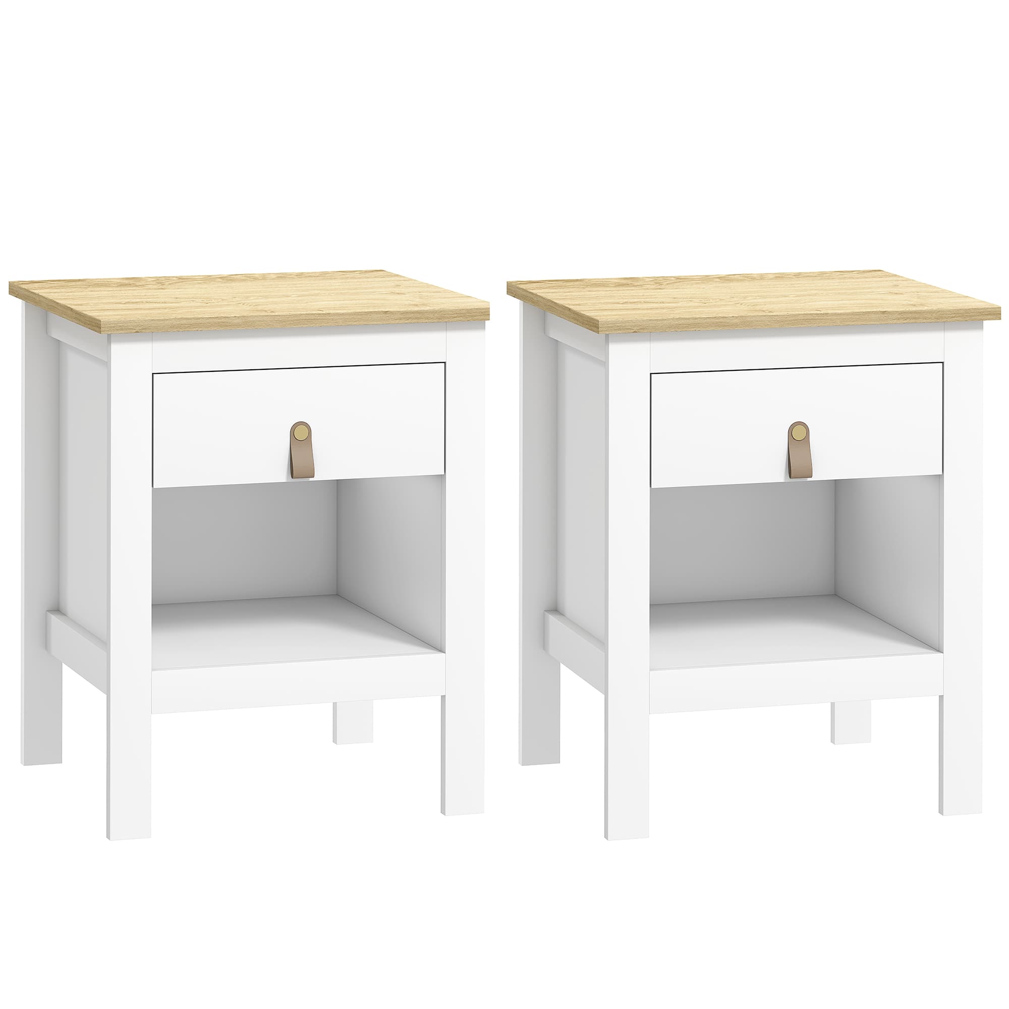 HOMCOM Lot de 2 tables de chevet avec tiroir et compartiment ouvert, 45 x 40 x 55 cm, blanc