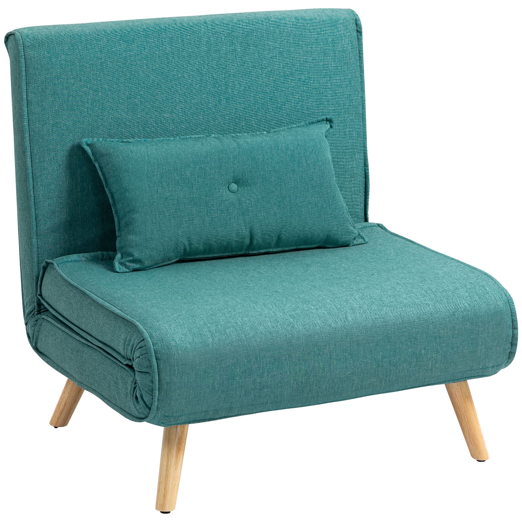HOMCOM Fauteuil convertible 1 place canapé-lit clic-clac 4 en 1 avec dossier réglable en 5 positions, oreiller inclus, vert