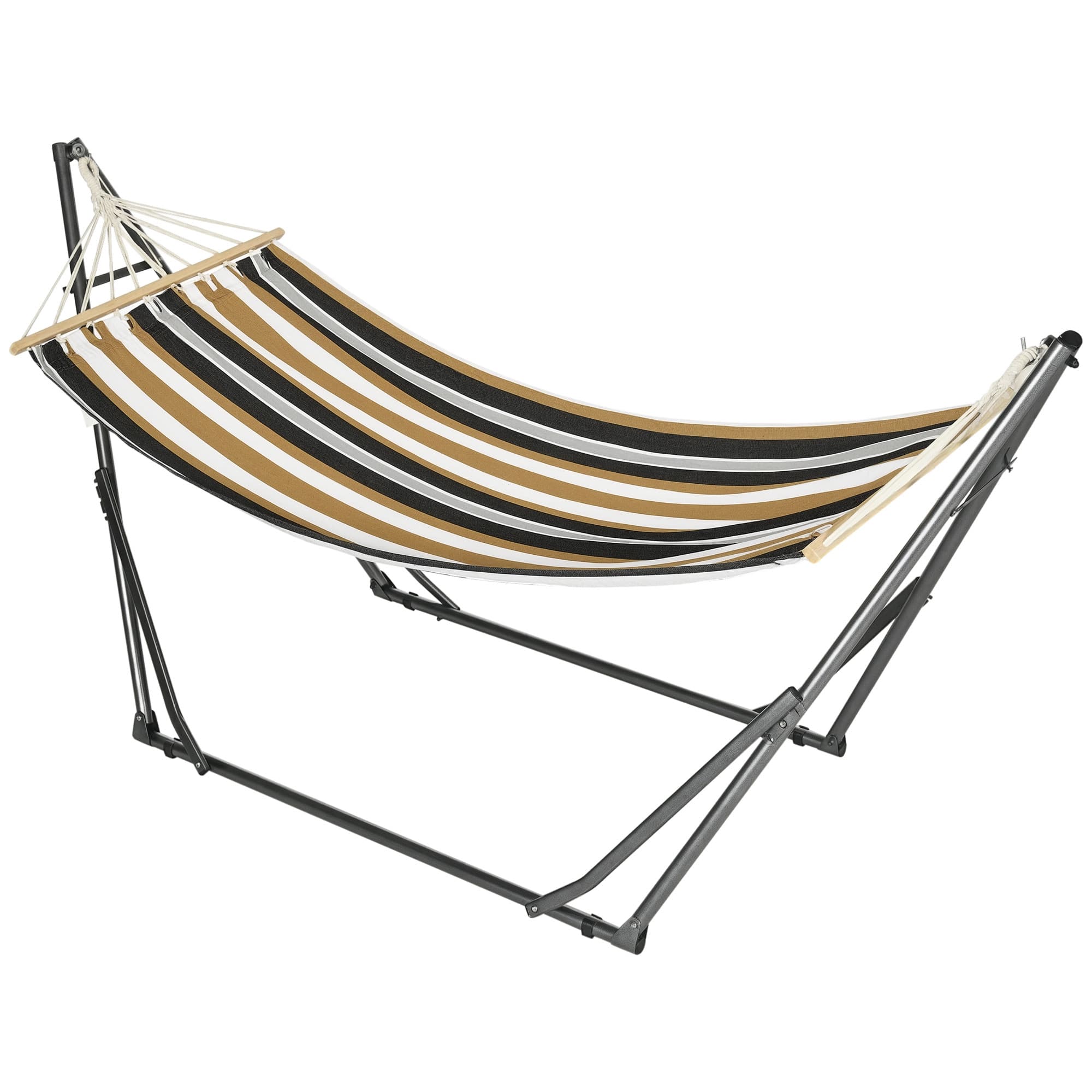 Outsunny Hamac de jardin pliable étendoir à linge avec support incurvé en métal époxy hamac sur pied 1 place charge max. 120 Kg Aosom France