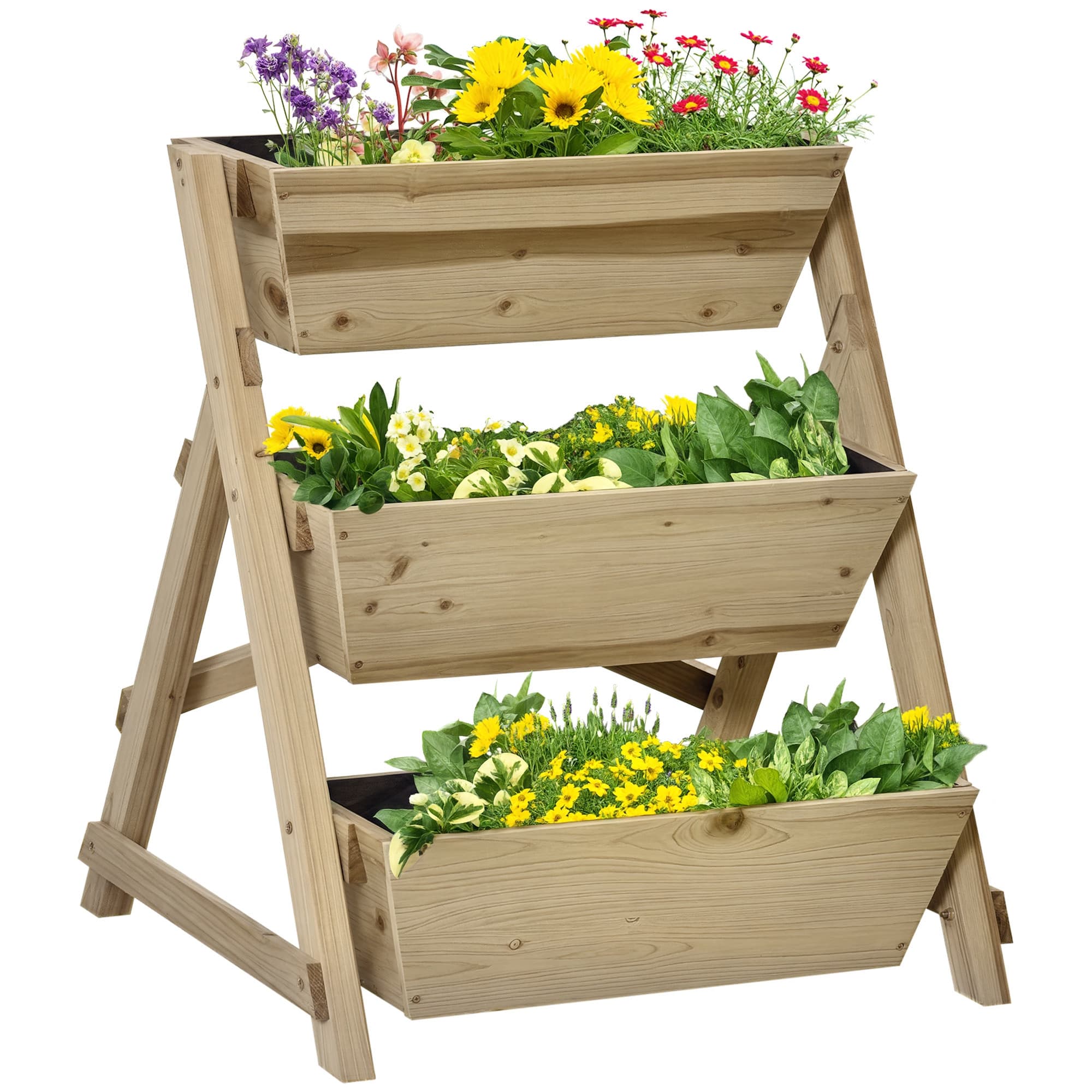 Outsunny Jardinière surélevé à 3 niveaux jardinière verticale pour herbe légume fleur 71 x 61 x 77 cm en bois-AOSOM.fr