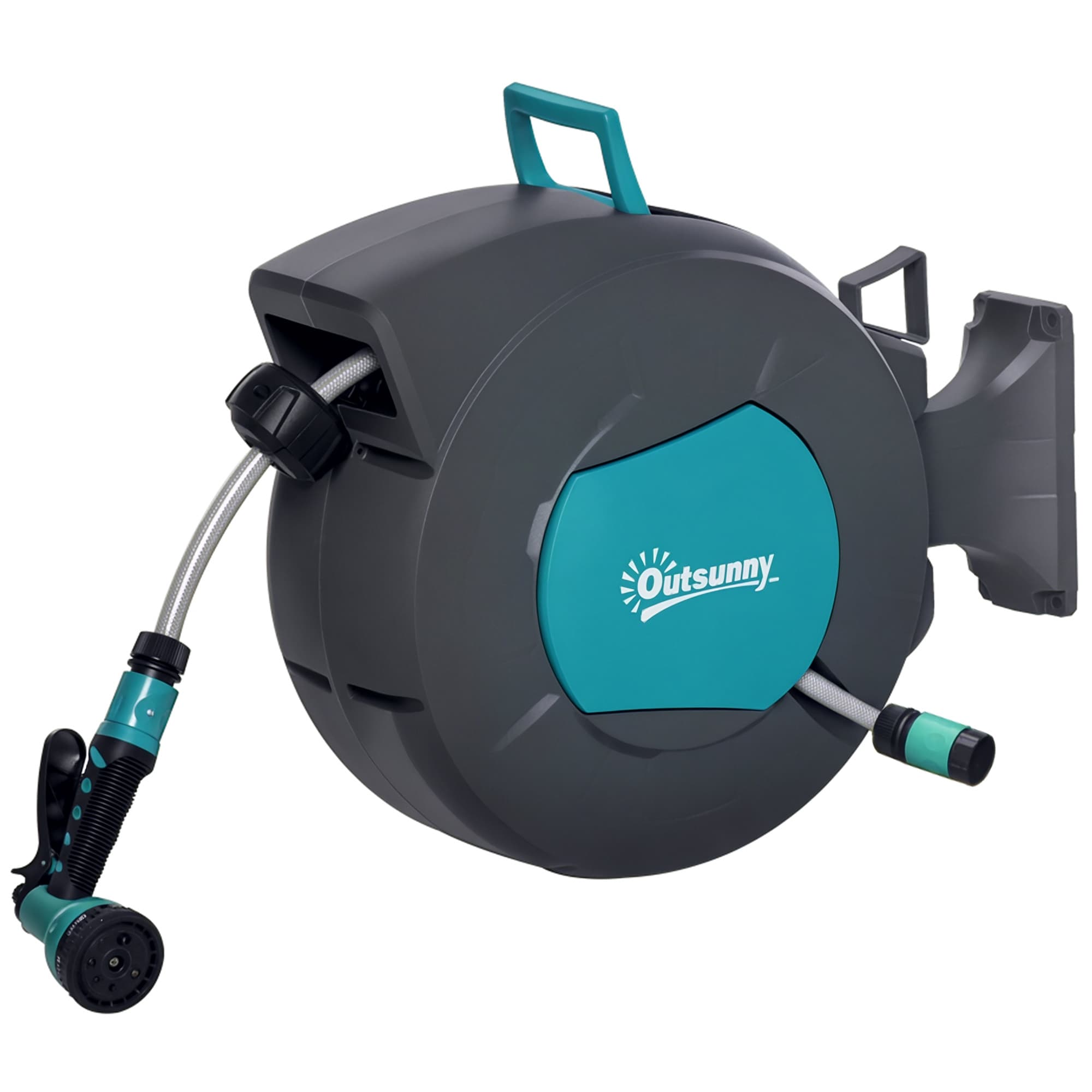 Outsunny DURHAND Enrouleur tuyau arrosage 15 m dévidoir mural portable tube rétractable automatique et verrouillable à toute longeur pour jardin