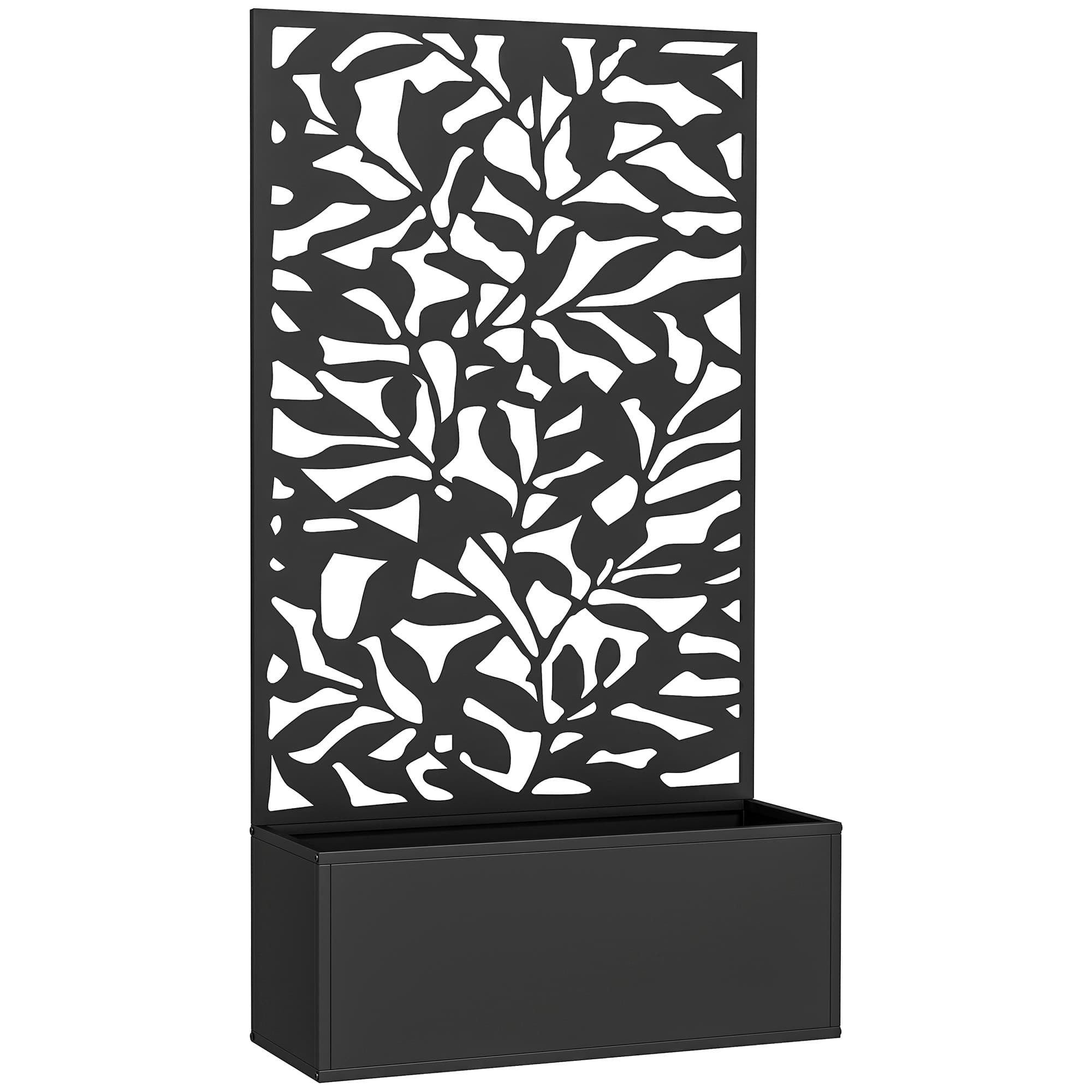 Outsunny Jardinière balcon avec treillis bac à fleurs rectangulaire grande taille panneau d'intimité métal 61x23x113 cm noir Aosom France