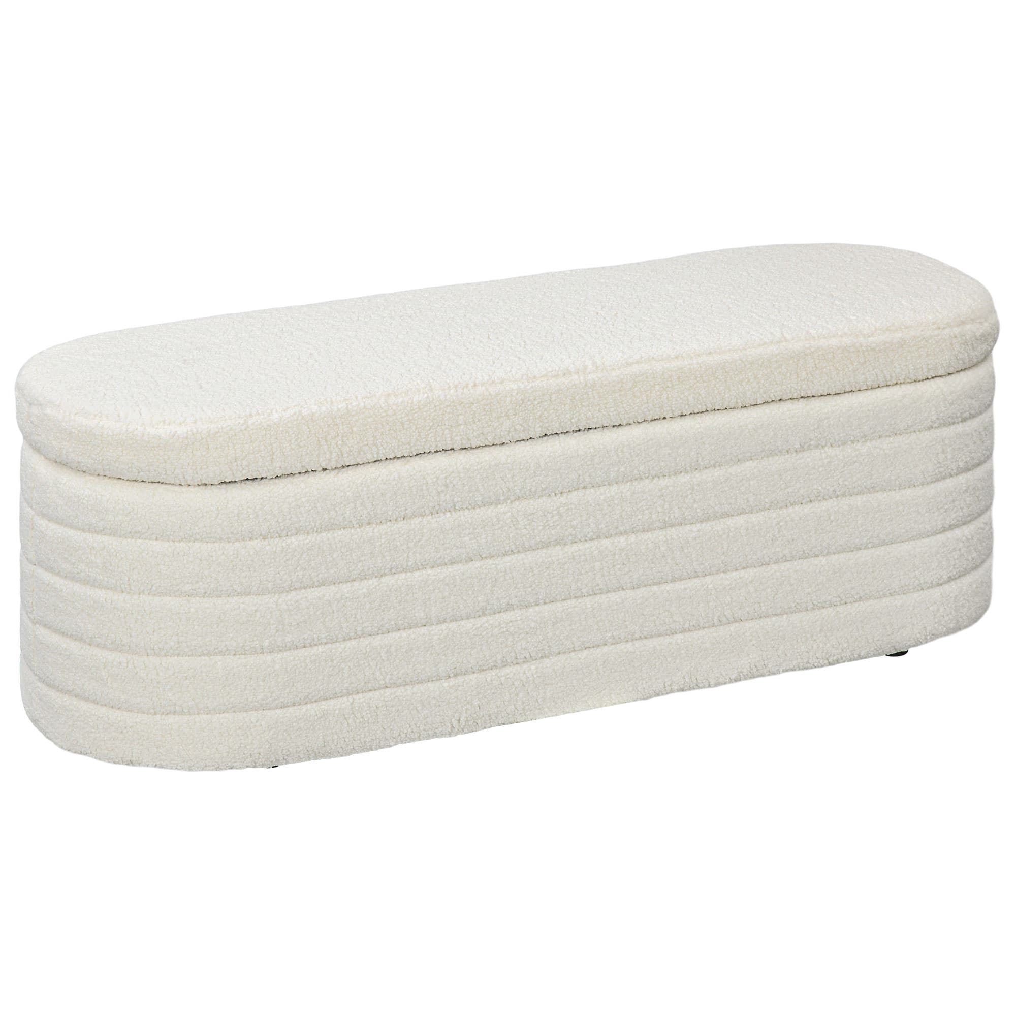 HOMCOM Banc de bout de lit banquette coffre de rangement 2 en 1 rembourré en polaire cadre en bois, banc de rangement crème