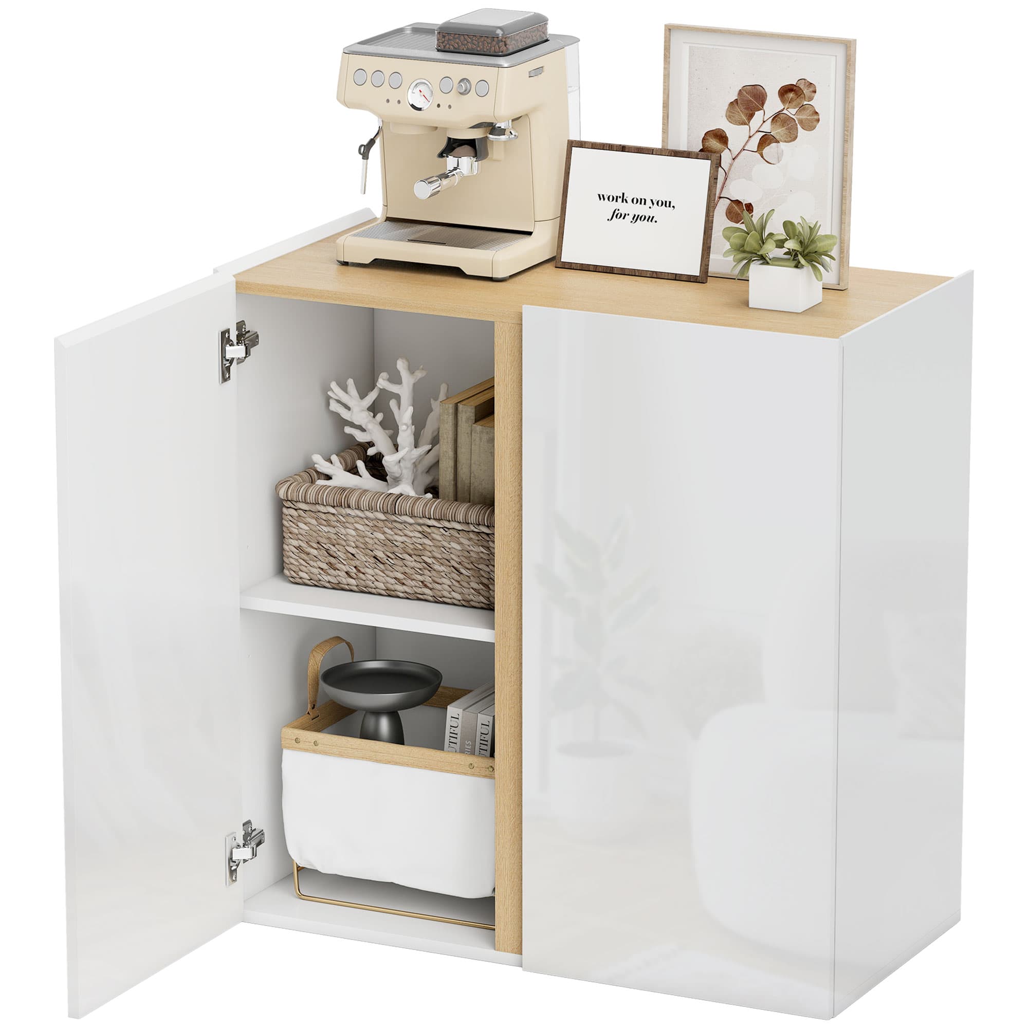 HOMCOM Commode, Buffet avec Portes à Fermeture en Douceur, Étagère Ajustable, pour Salon, Cuisine, Salle à Manger, Blanc
