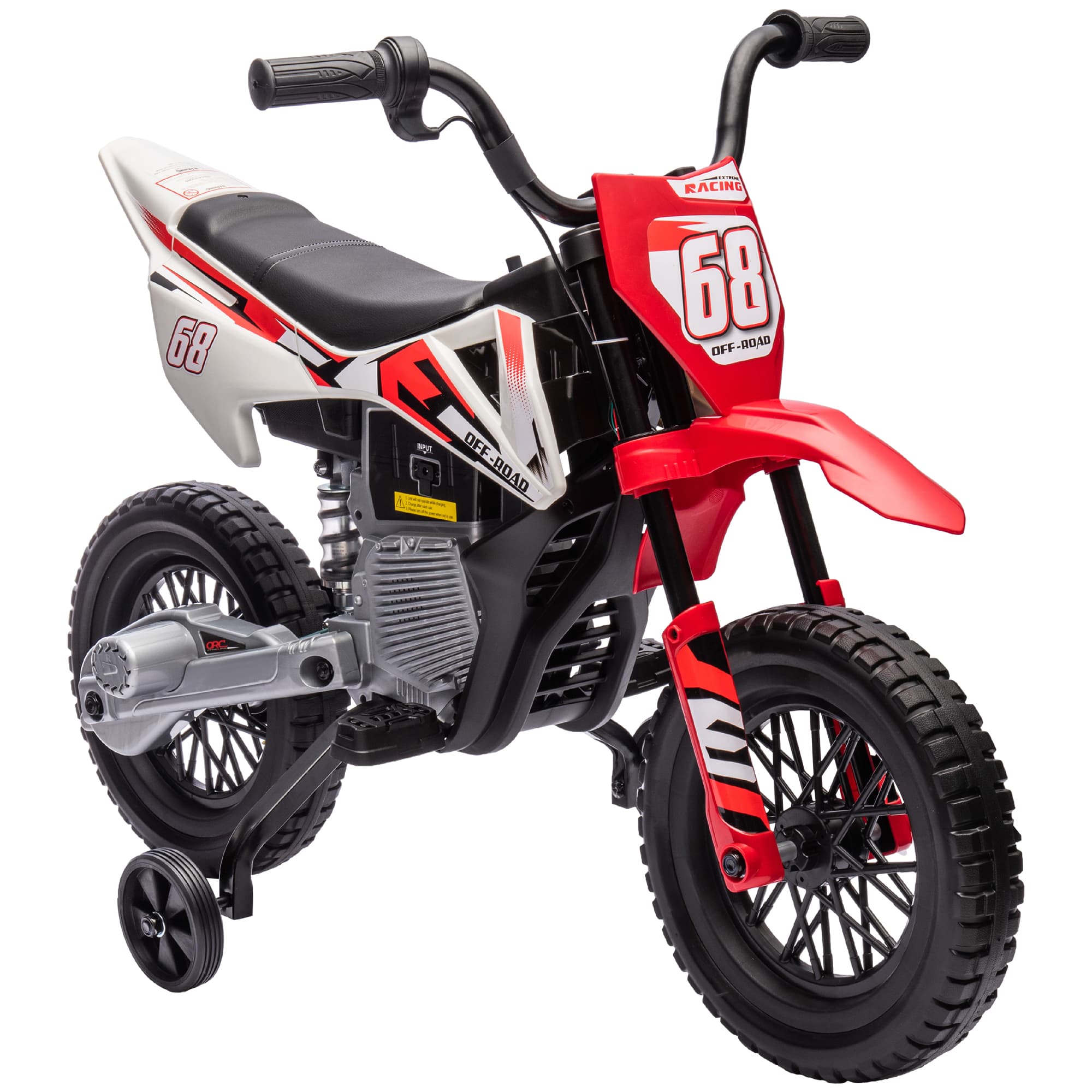 AIYAPLAY Moto électrique pour enfant moto cross pour enfants de 3 à 6 ans 2 moteurs 12V vitesse max. 5 km/h rouge