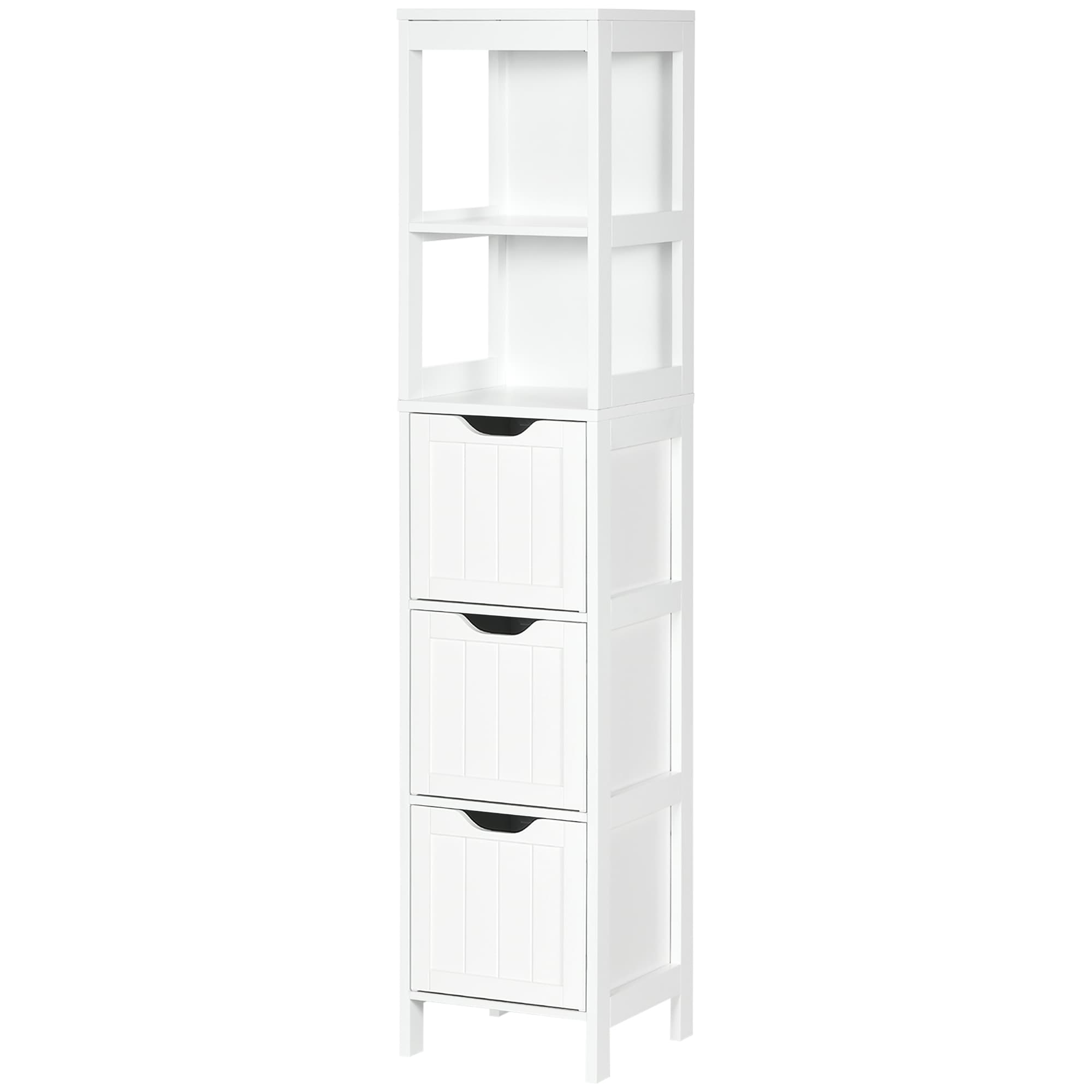 HOMCOM Armoire Haute de Salle de Bain Étroite avec 3 Tiroirs et 2 Étagères Ouvertes Style Moderne 30x30x141,6 cm Blanc