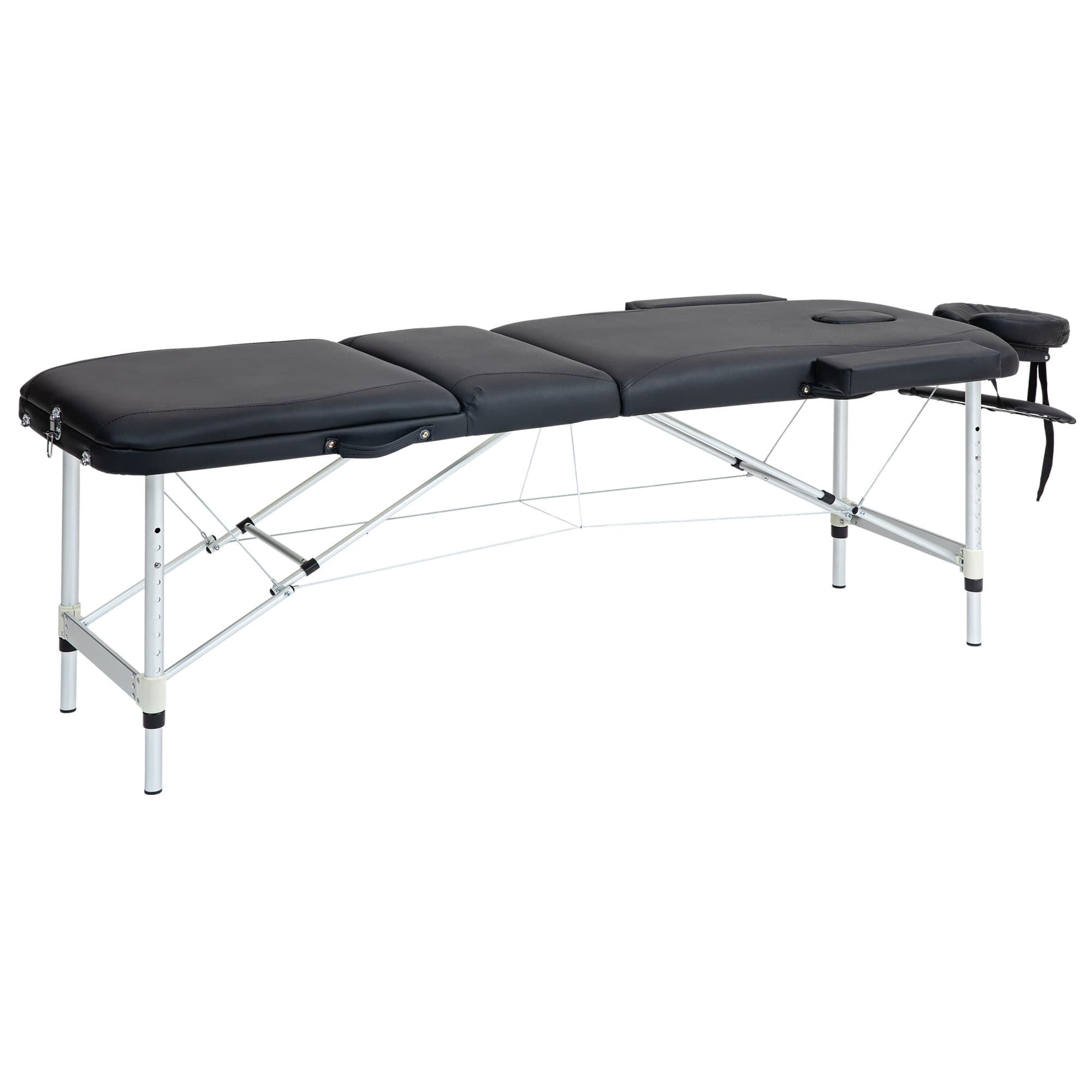HOMCOM Lit de Massage Pliable à Hauteur Réglable, en Aluminium et Plastique, 215x81x61-84 cm, Noir