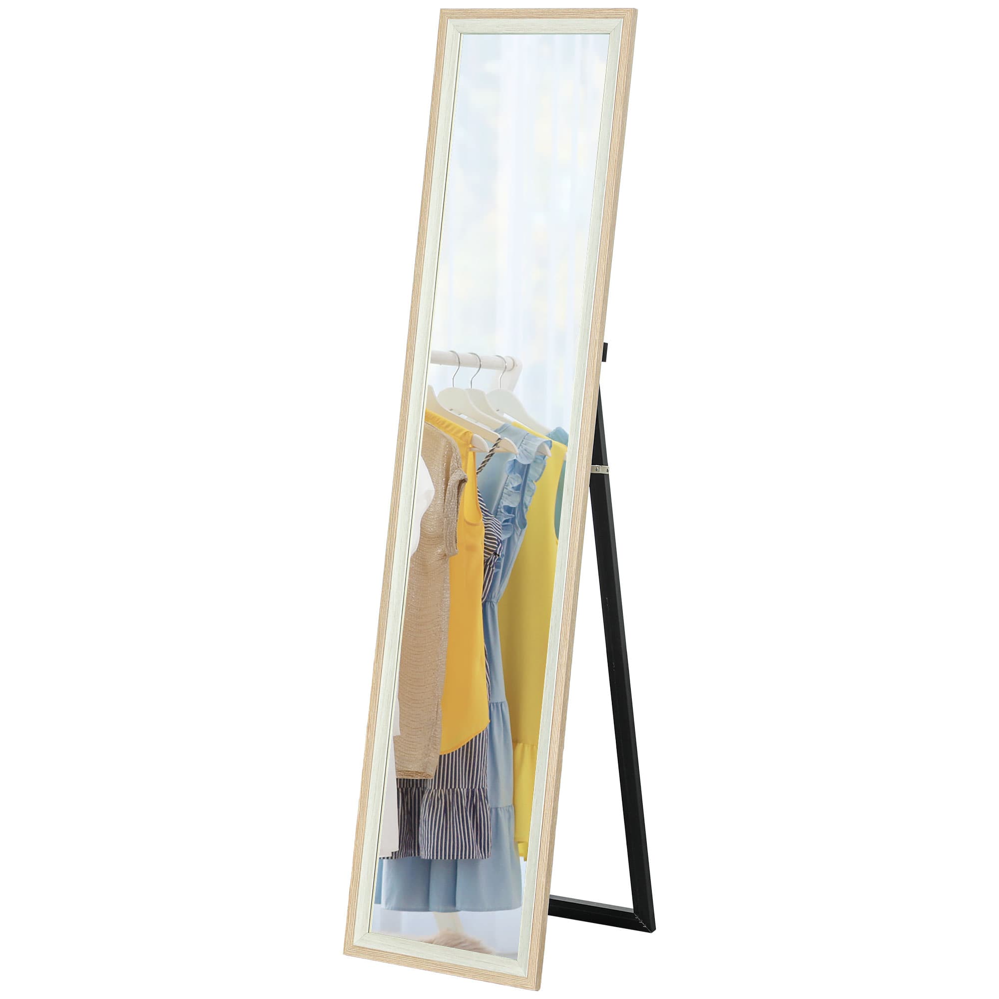 HOMCOM Miroir Moderne en Pied, Mural et Autoportant, 37x157 cm, Blanc et Bois