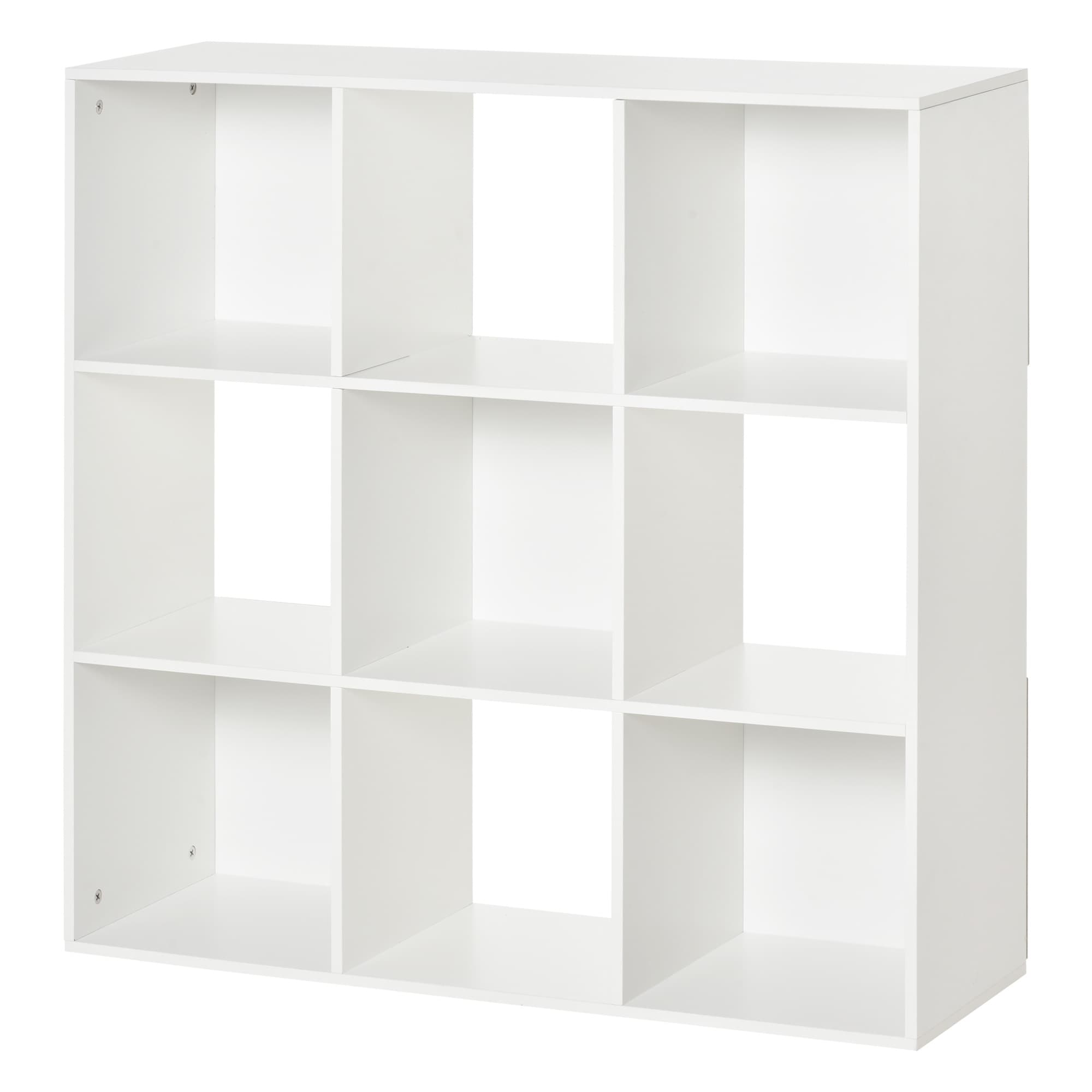HOMCOM Bibliothèque Blanche pour Maison et Bureau, Étagère au Design Moderne avec 9 Compartiments en Bois, 91,5 x 29,5 x 91,5 cm