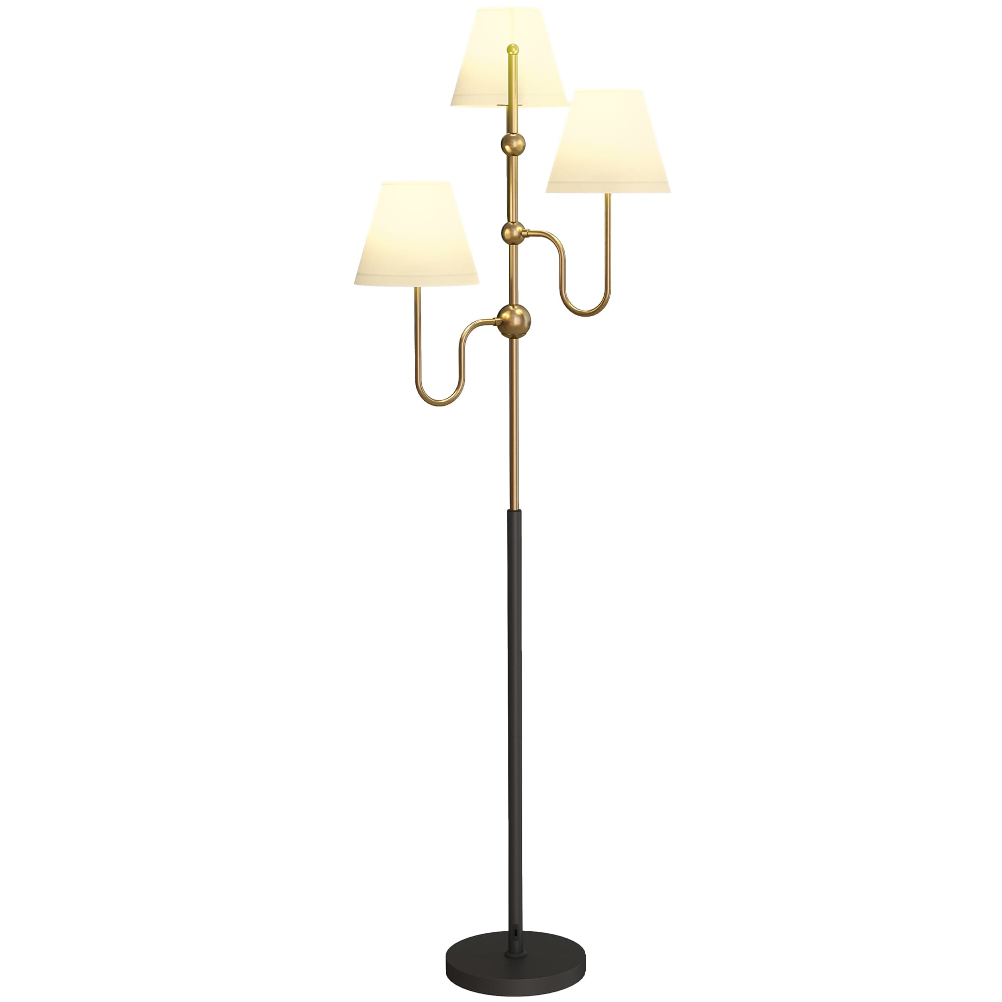 HOMCOM Lampada da Terra Alta 165 cm con 3 Punti Luce e Interruttore a Pedale, Attacco E27 Max 40W, Or