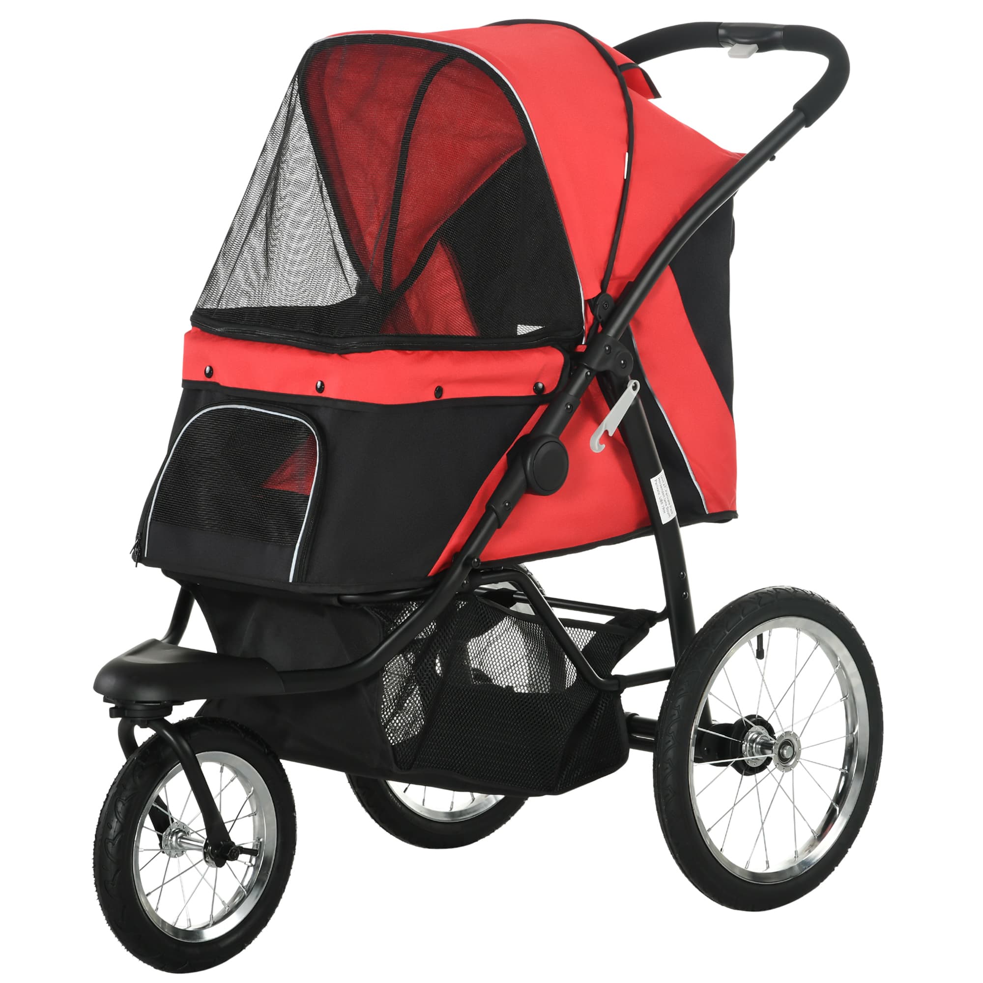 PawHut Poussette pour Chiens, pliable, protection solaire, fenêtre en filet, panier de rangement, Rouge, 111 x 58 x 107 cm
