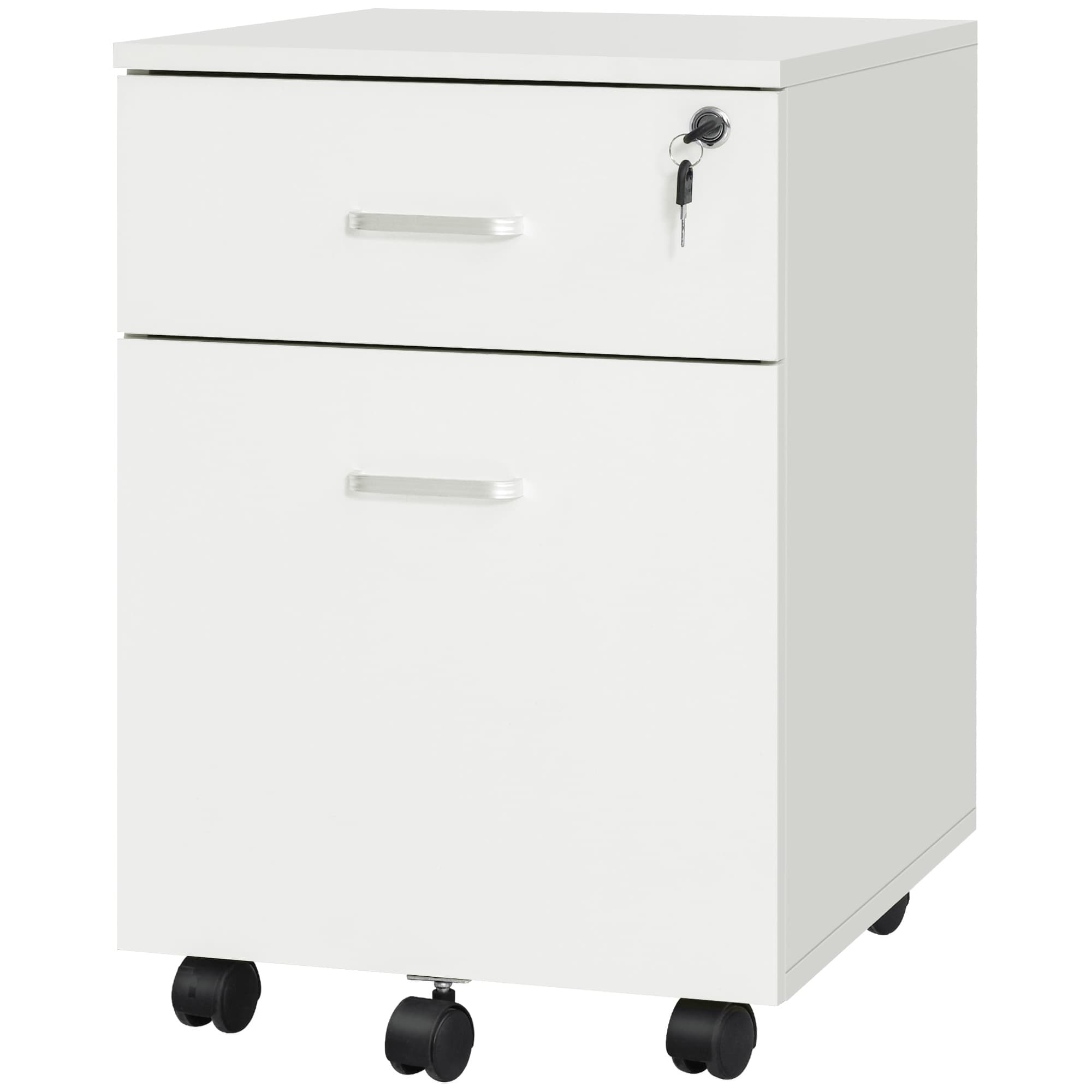 Vinsetto Classeur de Bureau à 2 Tiroirs avec Serrure et 5 Roues, en Mélamine, 40x49x58 cm, Blanc