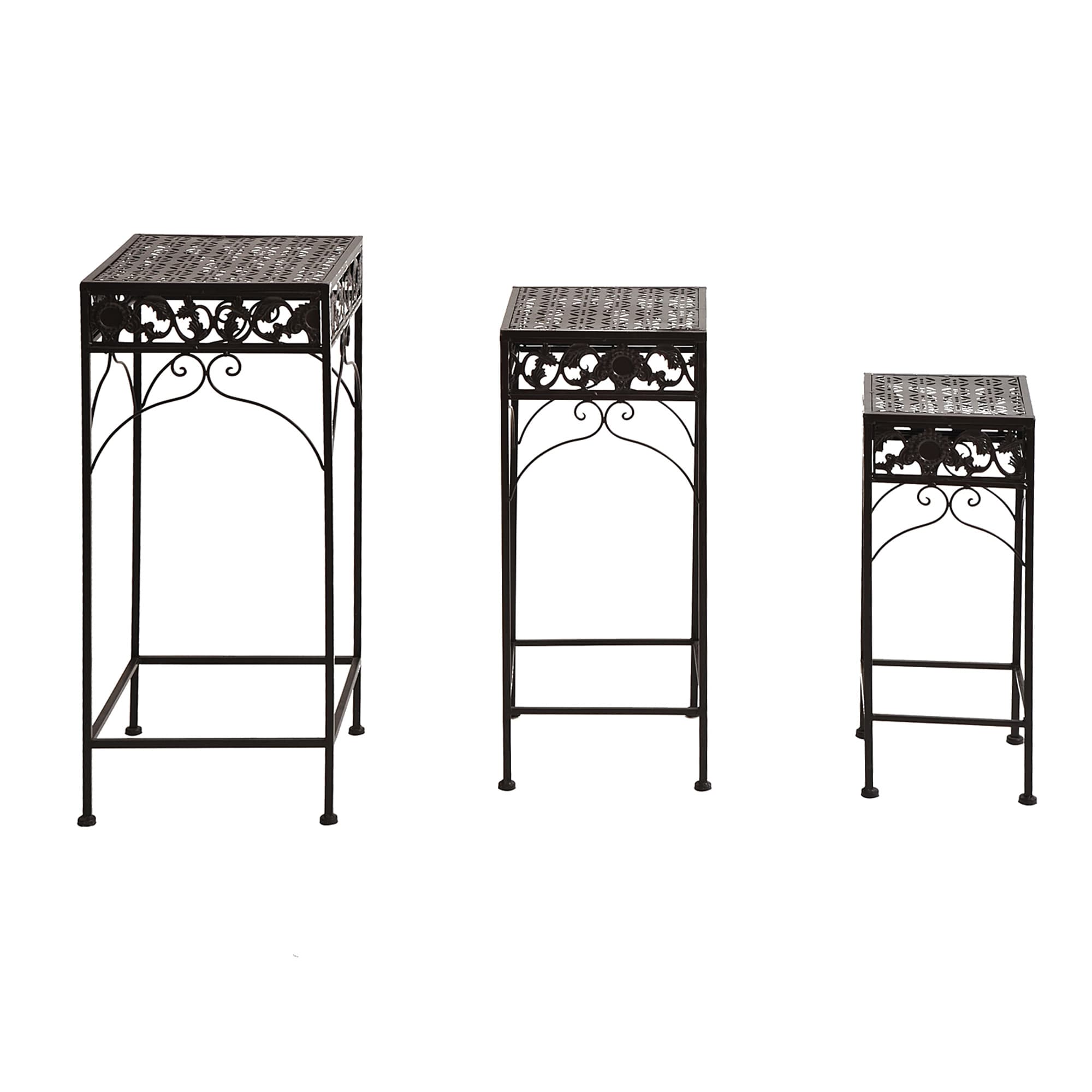 Outsunny Ensemble de 3 Tabourets Support pour Plantes Classique en Fer, MARRON