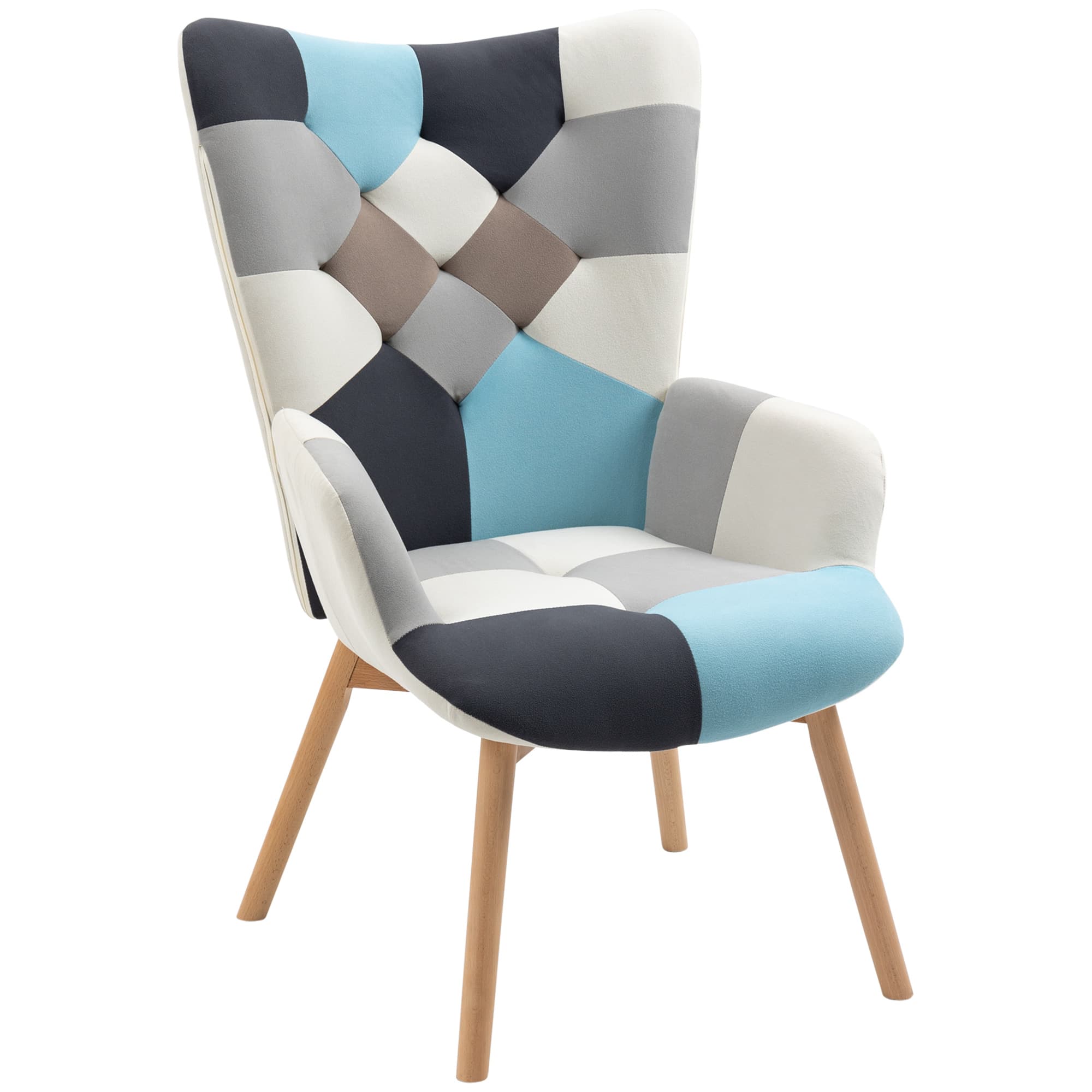 HOMCOM Fauteuil de Chambre en Velours Matelassé et Pieds en Bois, 66x76x98cm, Multicolore