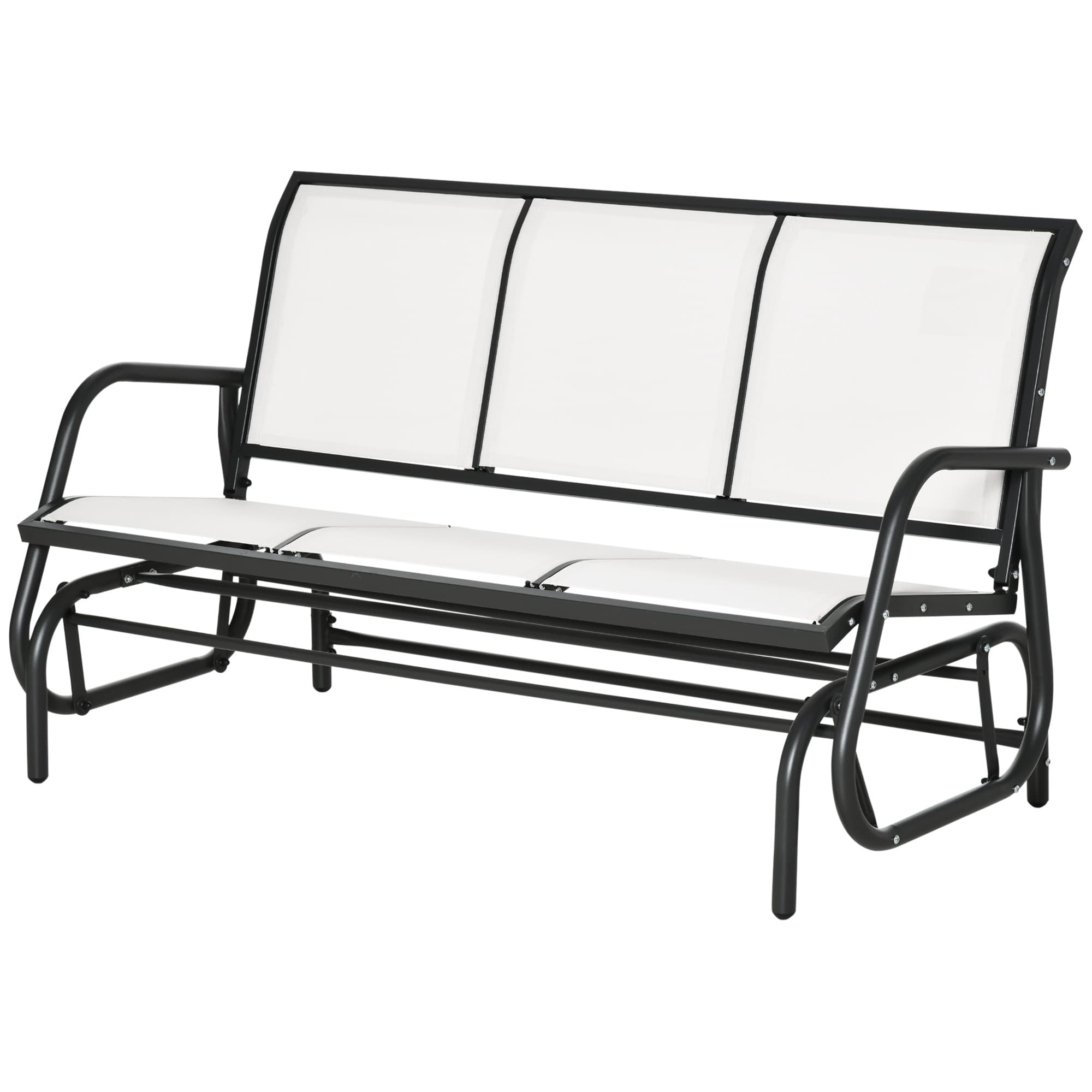 Outsunny Banc à Bascule de Jardin à 3 Places en Métal et Toile en Maille Respirante, 147x70x85cm, Beige