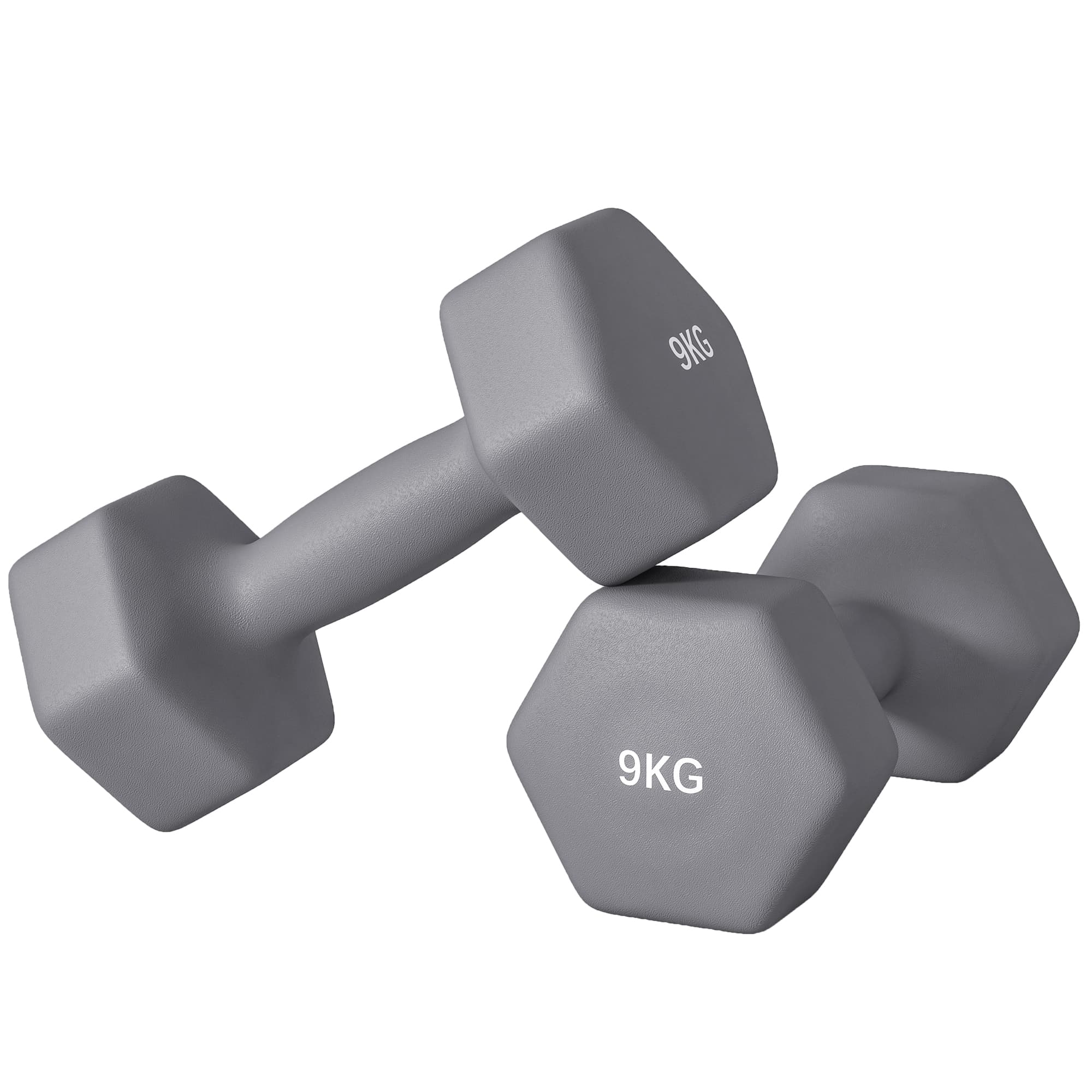 SPORTNOW Ensemble de 2 Haltères Hexagonaux de 9 kg en Métal et Plastique avec Poignée Antidérapante, 25x11x11 cm, Gris