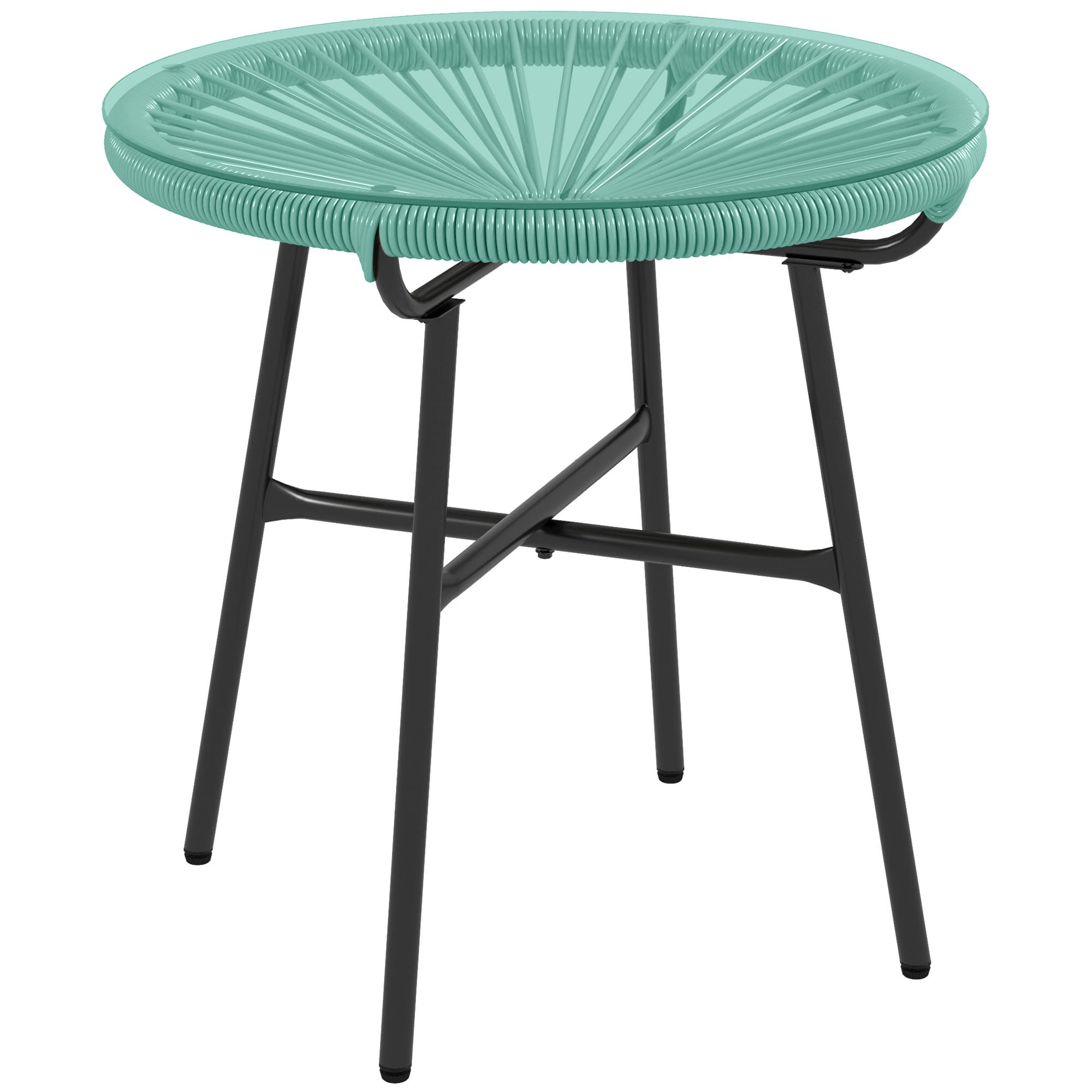 Outsunny Table basse ronde de jardin en résine aspect rotin métal et plateau verre trempé Ø 50 x 50H cm