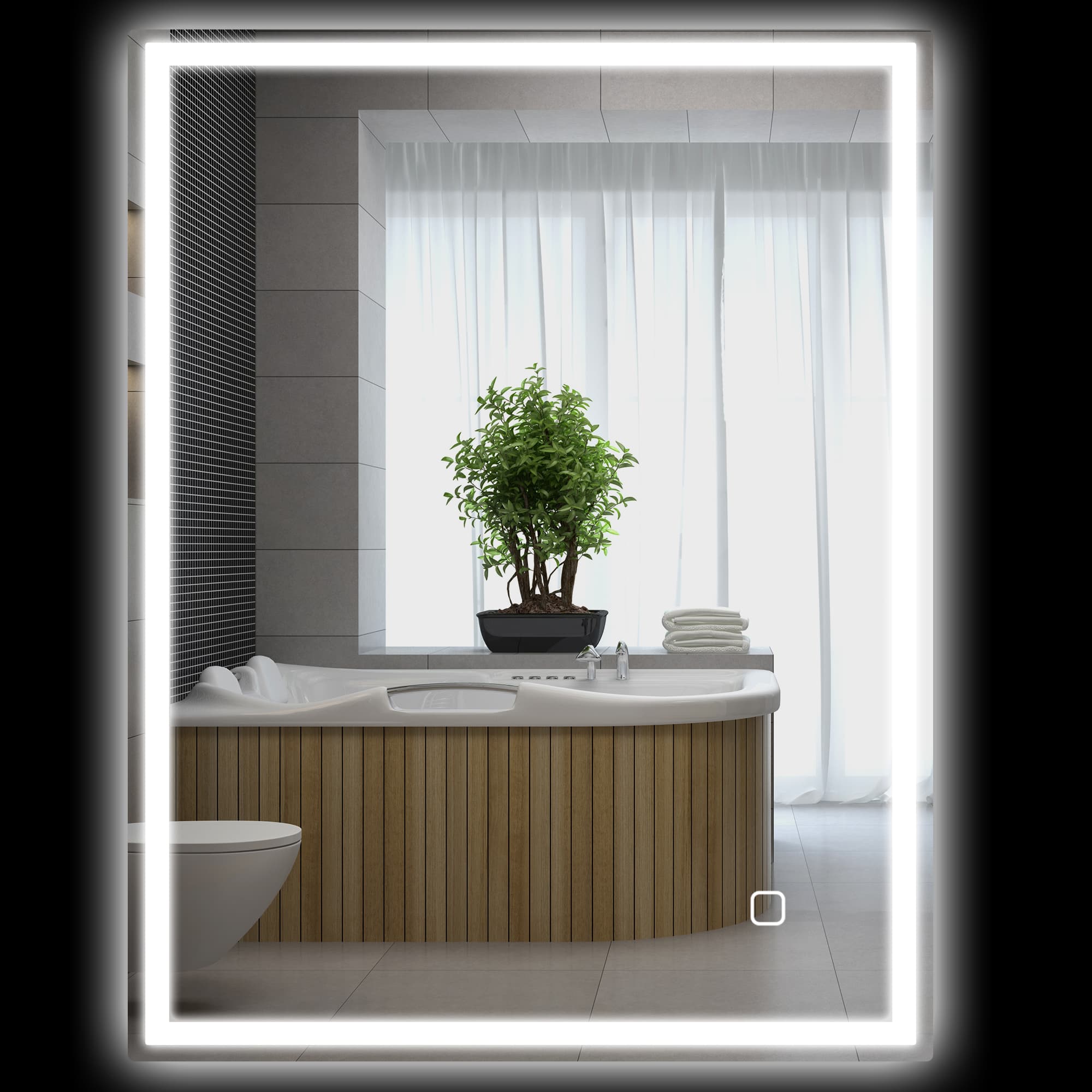 HOMCOM Miroir de Salle de Bains avec Éclairage 90x70 cm LED Miroir Mural avec Fonction Mémoire 3 Couleurs Argent