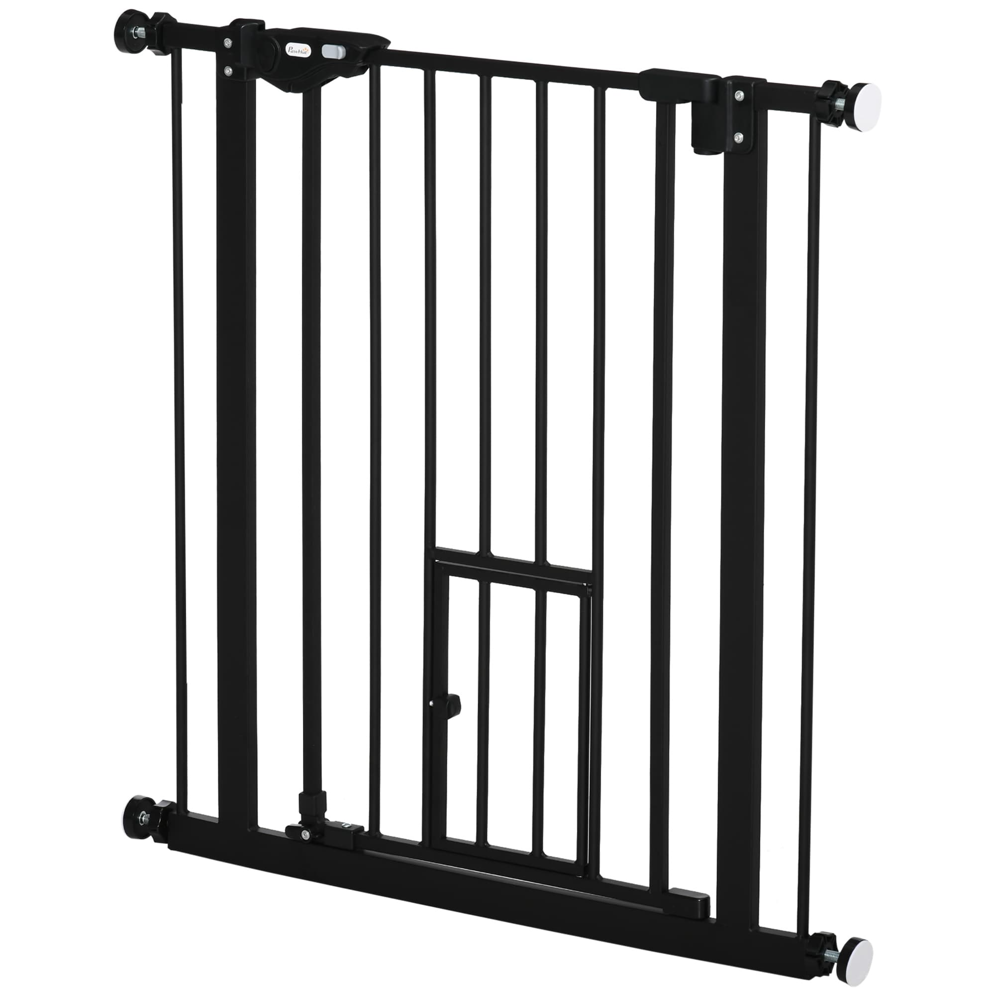 PawHut Barrière pour Chiens Extensible avec Fixation par Pression et Fermeture Automatique, 68x76,2 cm, Noir
