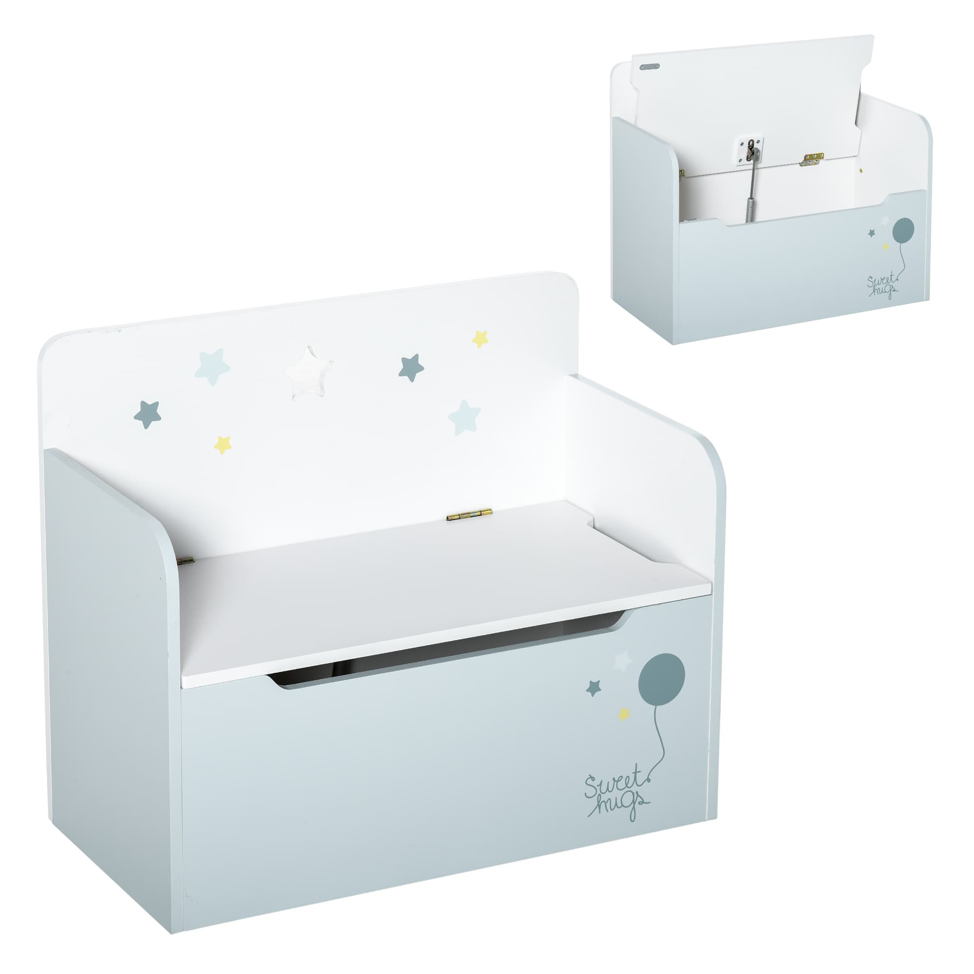 HOMCOM Banc Coffre avec Dossier en Bois pour Enfants de 3-6 Ans, 60x30x50 cm, Bleu