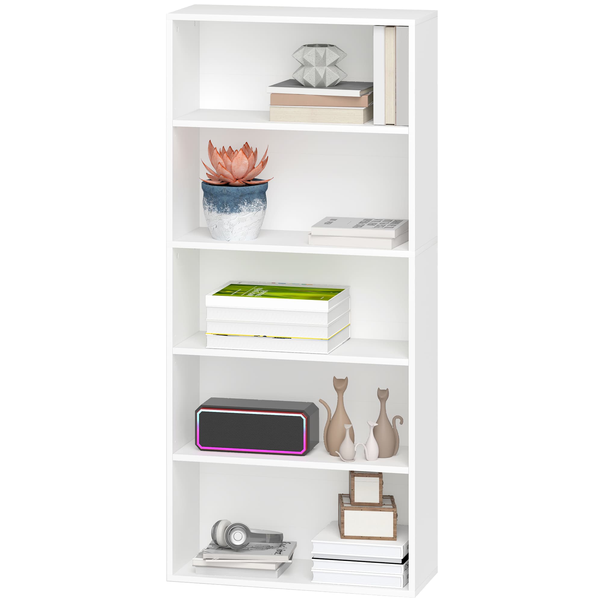 HOMCOM Étagère mobile à 5 étagères avec 3 étagères ajustables, en bois, 60x24x133,5 cm, blanc
