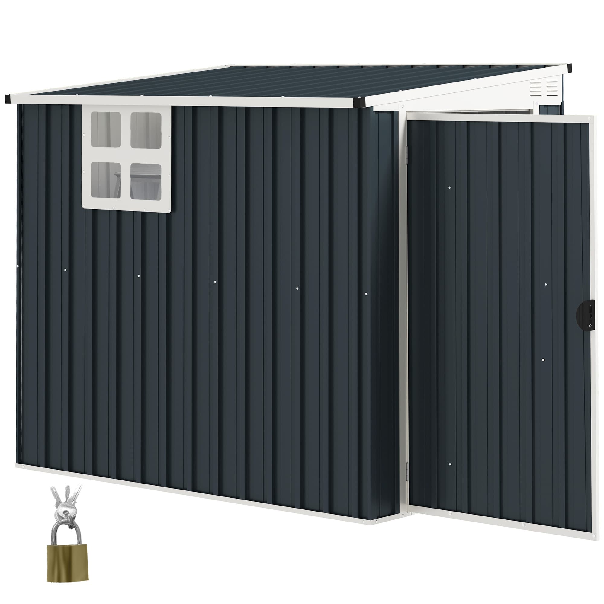 Outsunny Abri de Stockage de Jardin, Cabane à Outils pour Outils de Jardin, Fenêtre, Ouvertures de Ventilation, Verrouillable, Acier, Gris foncé