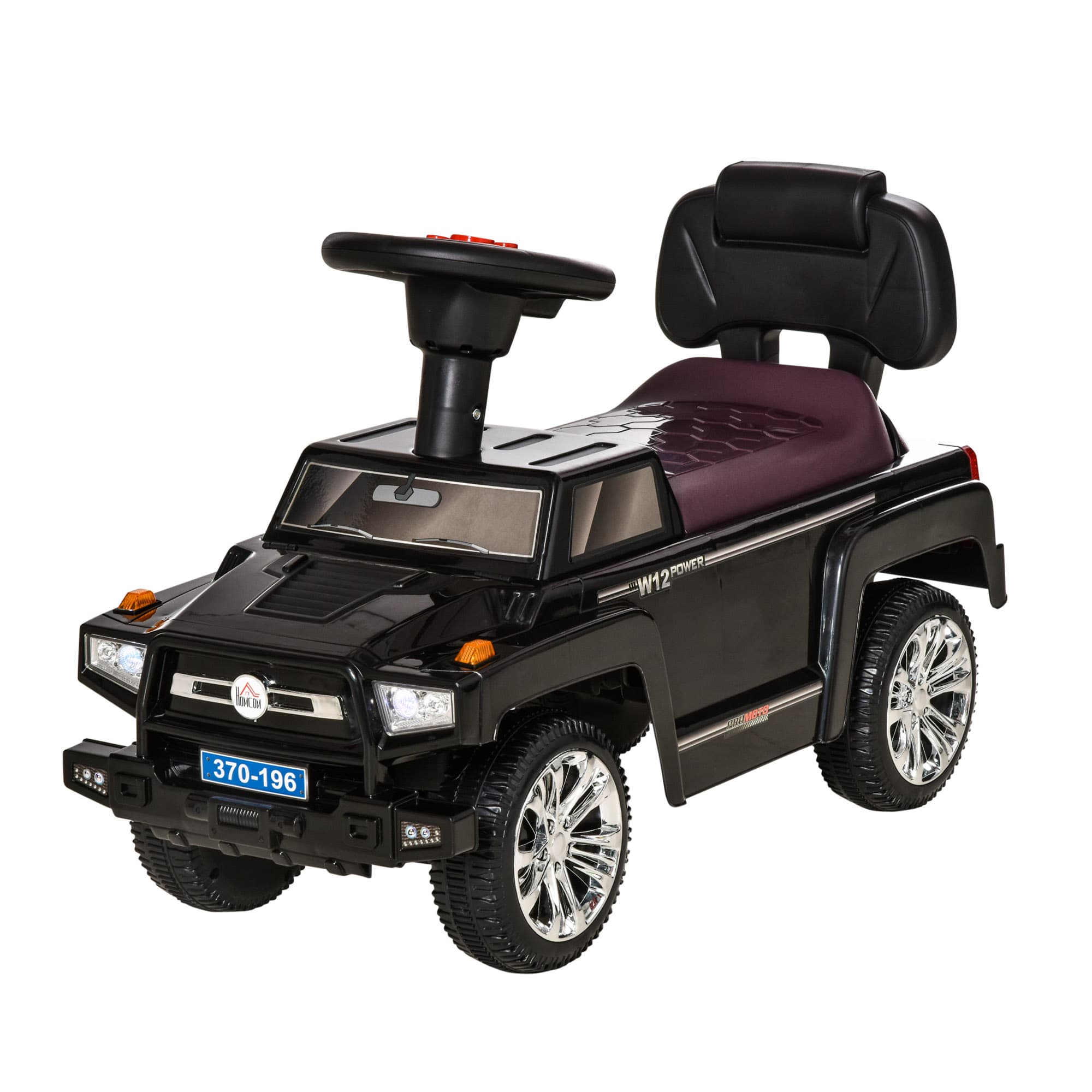 HOMCOM Voiture Jouet Cavalcabile Tout-Terrain pour Enfants, Voiture Enfants avec Phares et Musique, Âge 18-36 Mois, 68x30.5x41.5cm, Noir