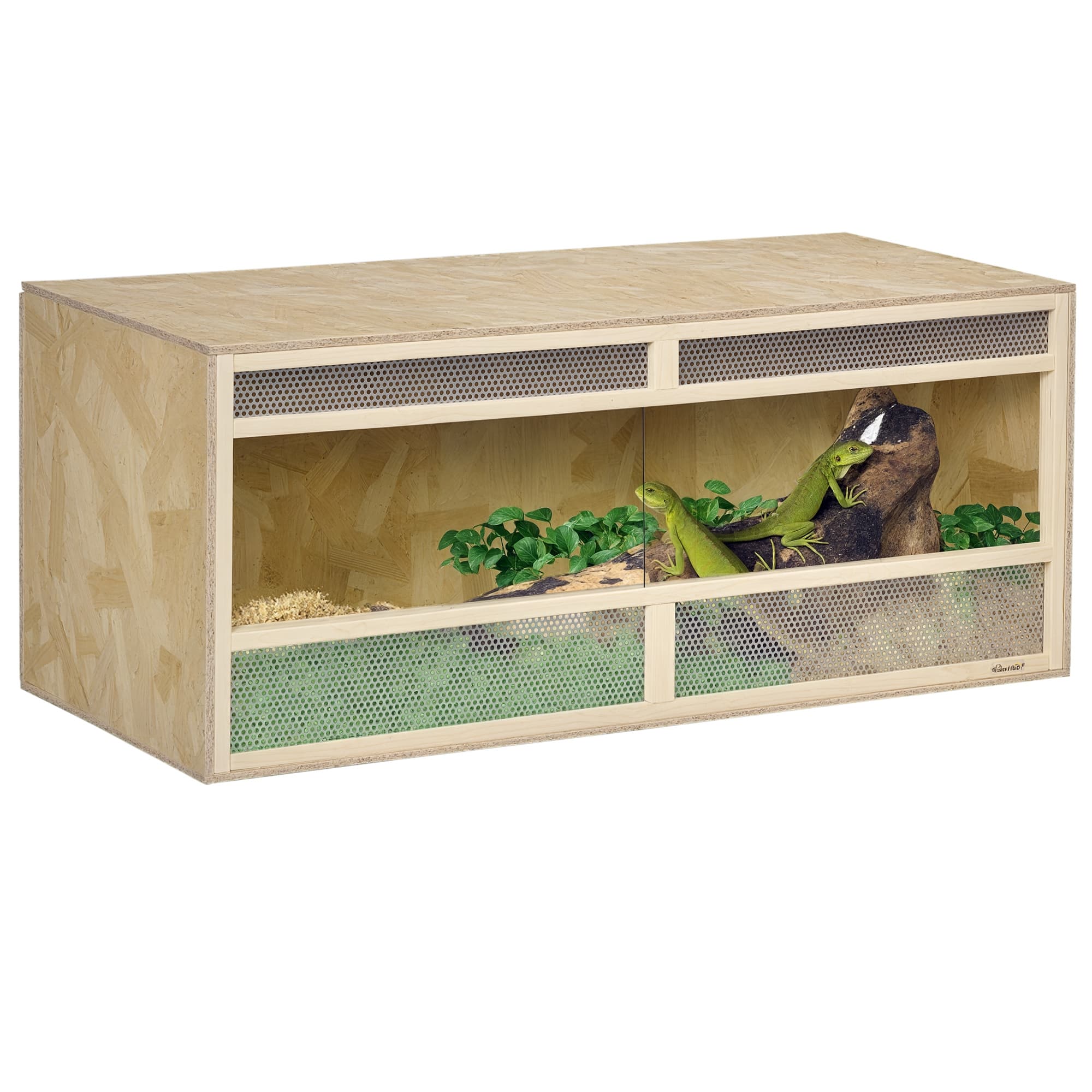 PawHut Terrarium en bois OSB pour reptiles avec porte coulissante en verre - 120 x 50 x 50 cm naturel Aosom France