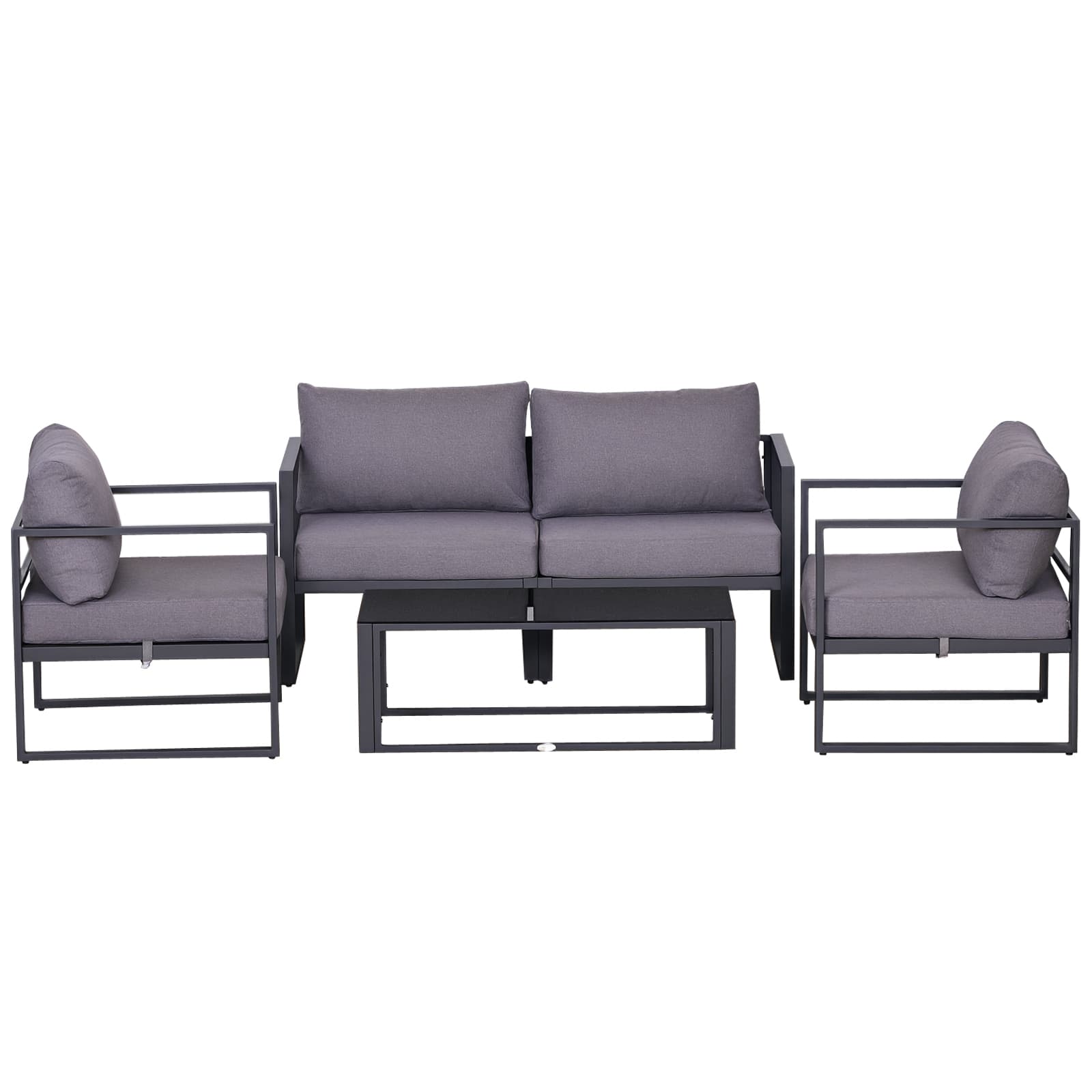 Outsunny Ensemble salon de jardin 4 pièces 2 fauteuils + canapé 2 places + table basse coussins lavables aluminium gris