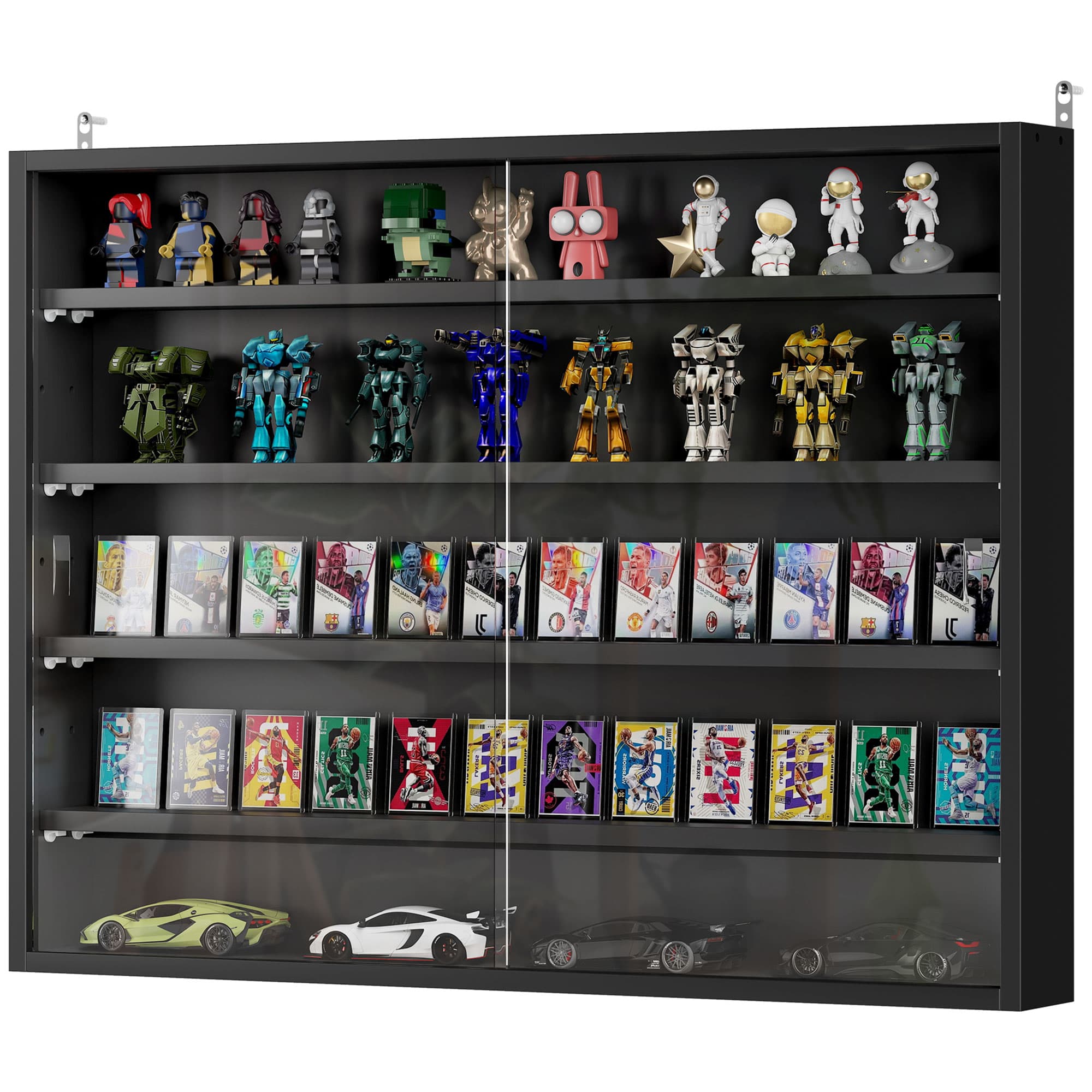 HOMCOM Vitrine murale pour objets de collection 5 étagère réglables en hauteur et 2 portes coulissantes 80 x 9,5 x 60 cm noir