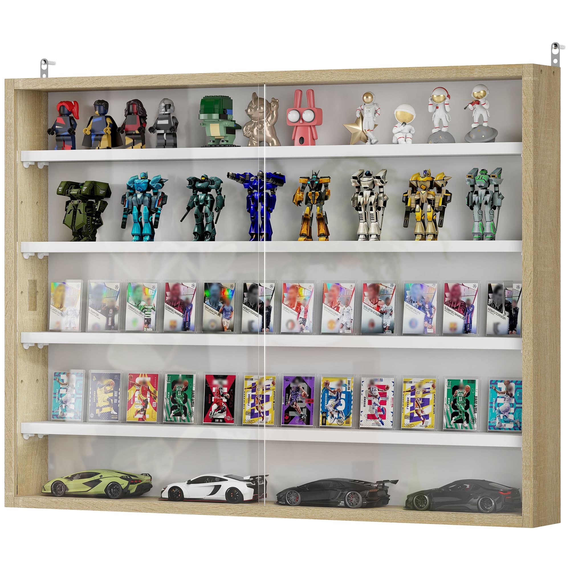 HOMCOM Vitrine pour collection vitrine murale 80 x 9,5 x 60 cm 4 étagères réglables en hauteur 2 portes coulissantes en verre