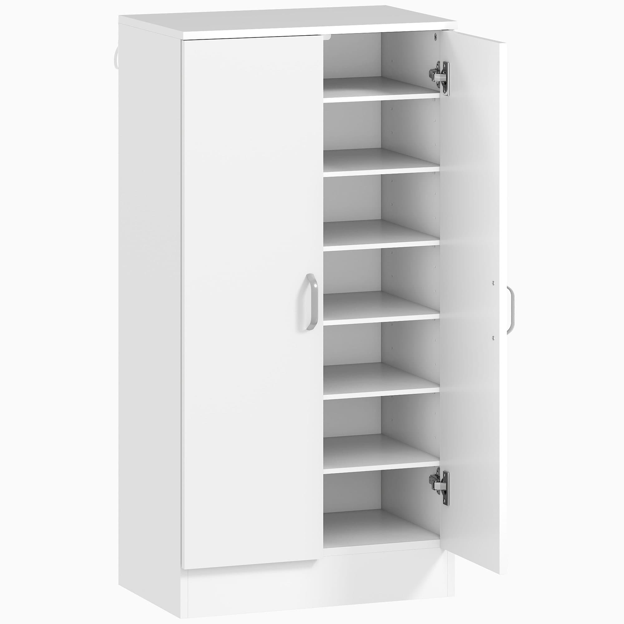 HOMCOM Armoire à Chaussures avec Charnières Soft-Close, Étagères Ajustables, Meuble à Chaussures à 6 Niveaux pour Entrée, Hall d'entrée, pour 14 Paires, 55 x 35 x 108 cm, Panneau de Particules, Blanc