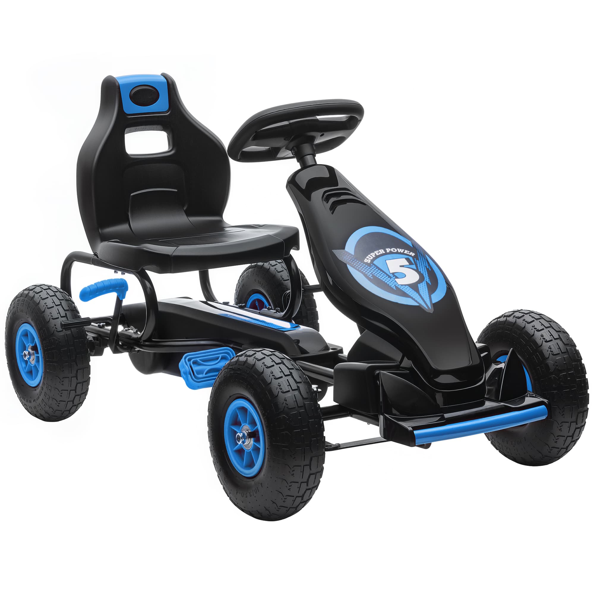 HOMCOM Kart à pédales pour enfant siège réglable 3 positions frein à main enfant de 5 à 12 ans bleu noir