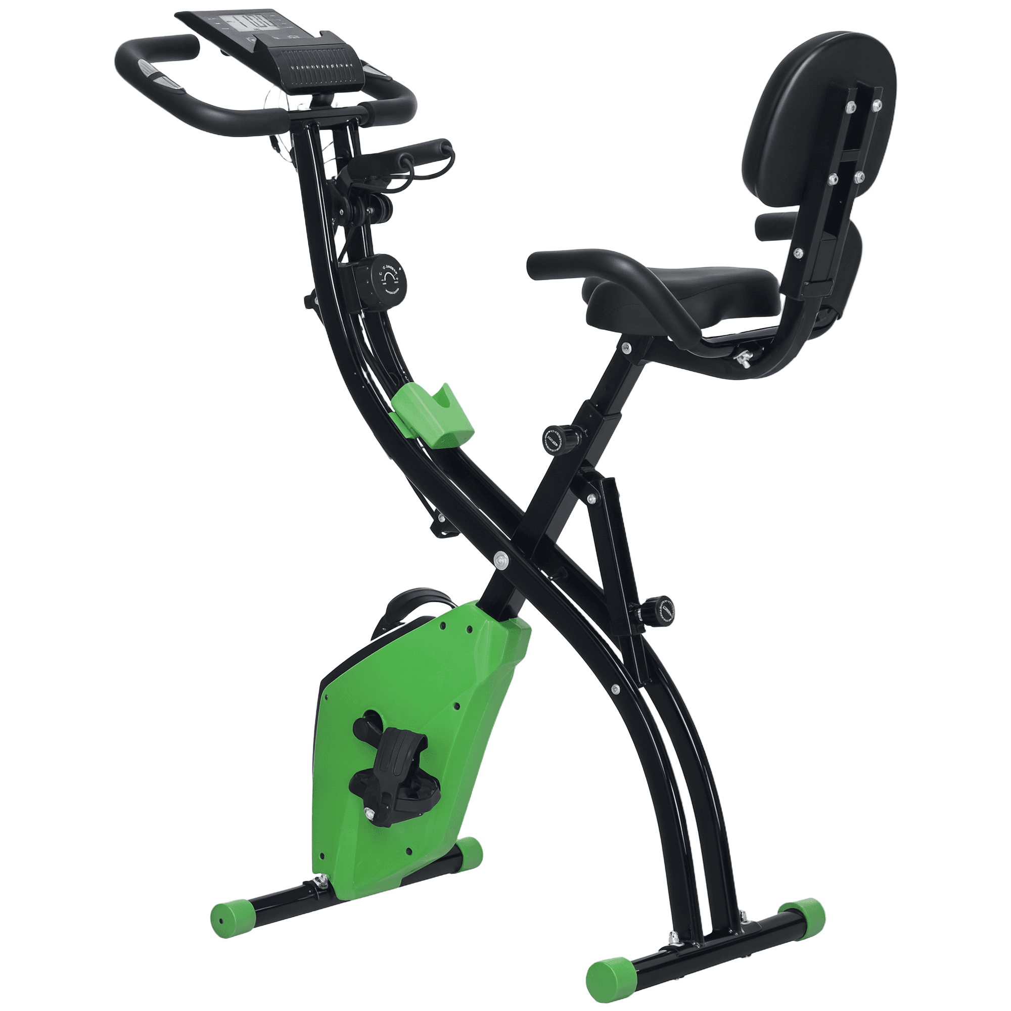 HOMCOM Vélo d'appartement pliant 8 niveaux de résistance écran LCD multifonction suspensions support tablette acier vert noir