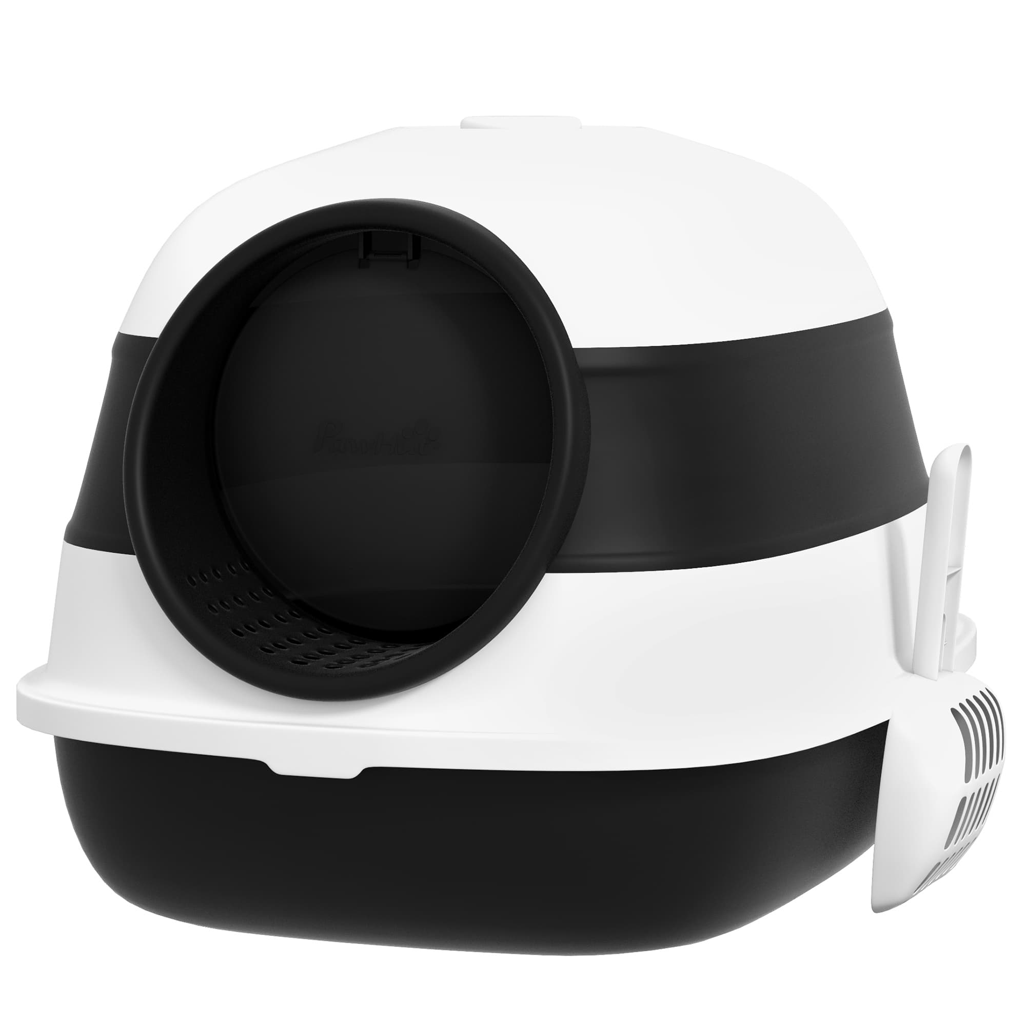 PawHut bac à litière pour chat pliable porte battante lucarne + pelle fournis noir blanc