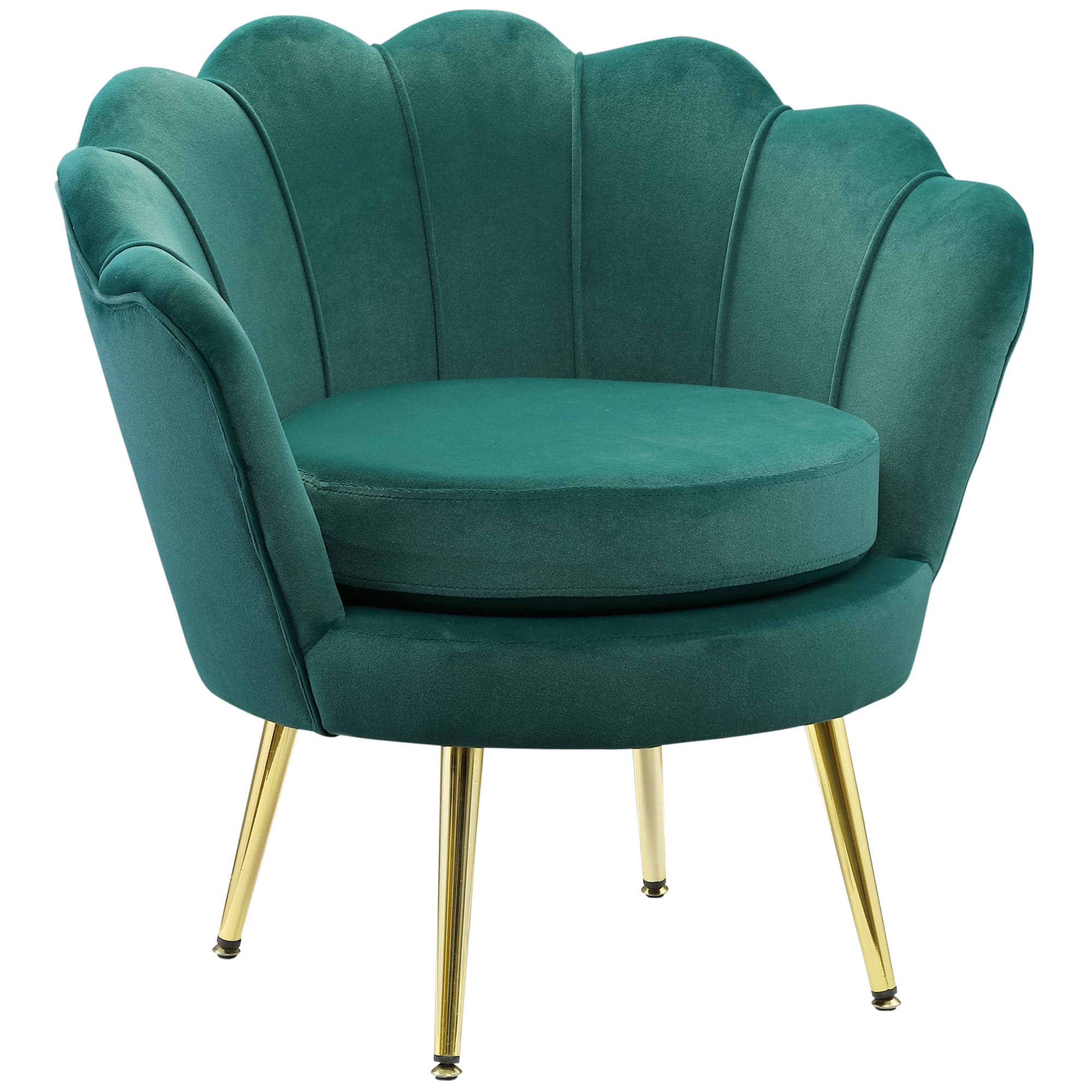 HOMCOM Fauteuil salon fauteuil en velours fauteuil coquillage avec pieds en métal doré pour chambre à coucher, vert foncé