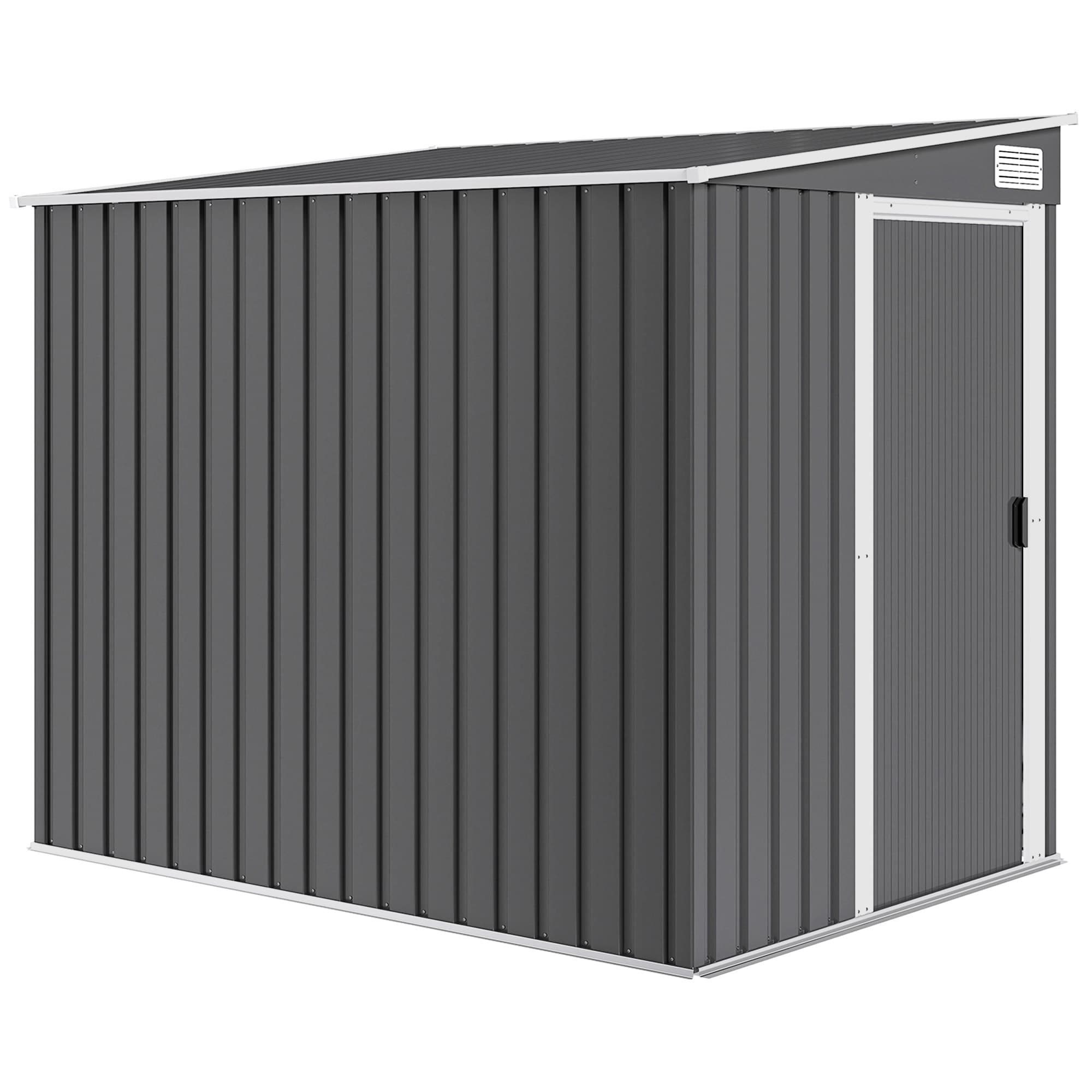 Outsunny Abri de jardin 2,81 m2 avec fondation, abri à outils extérieur adossé en acier galvanisé, 154x206,5x181cm, gris foncé