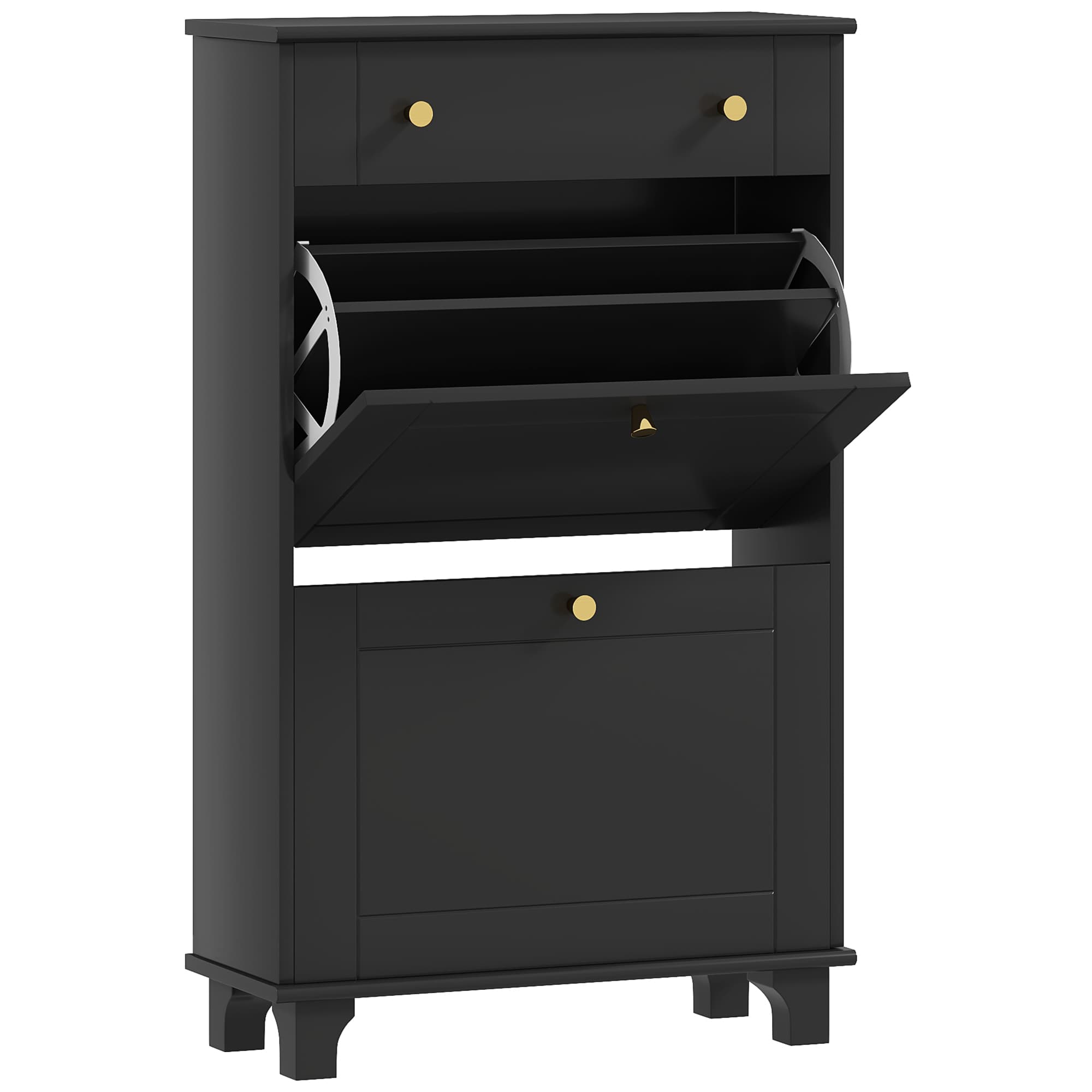 HOMCOM Meuble chaussure entrée étroit avec tiroirs à portes abattants et étagère réglable, 60 x 23,5 x 98,5 cm, noir