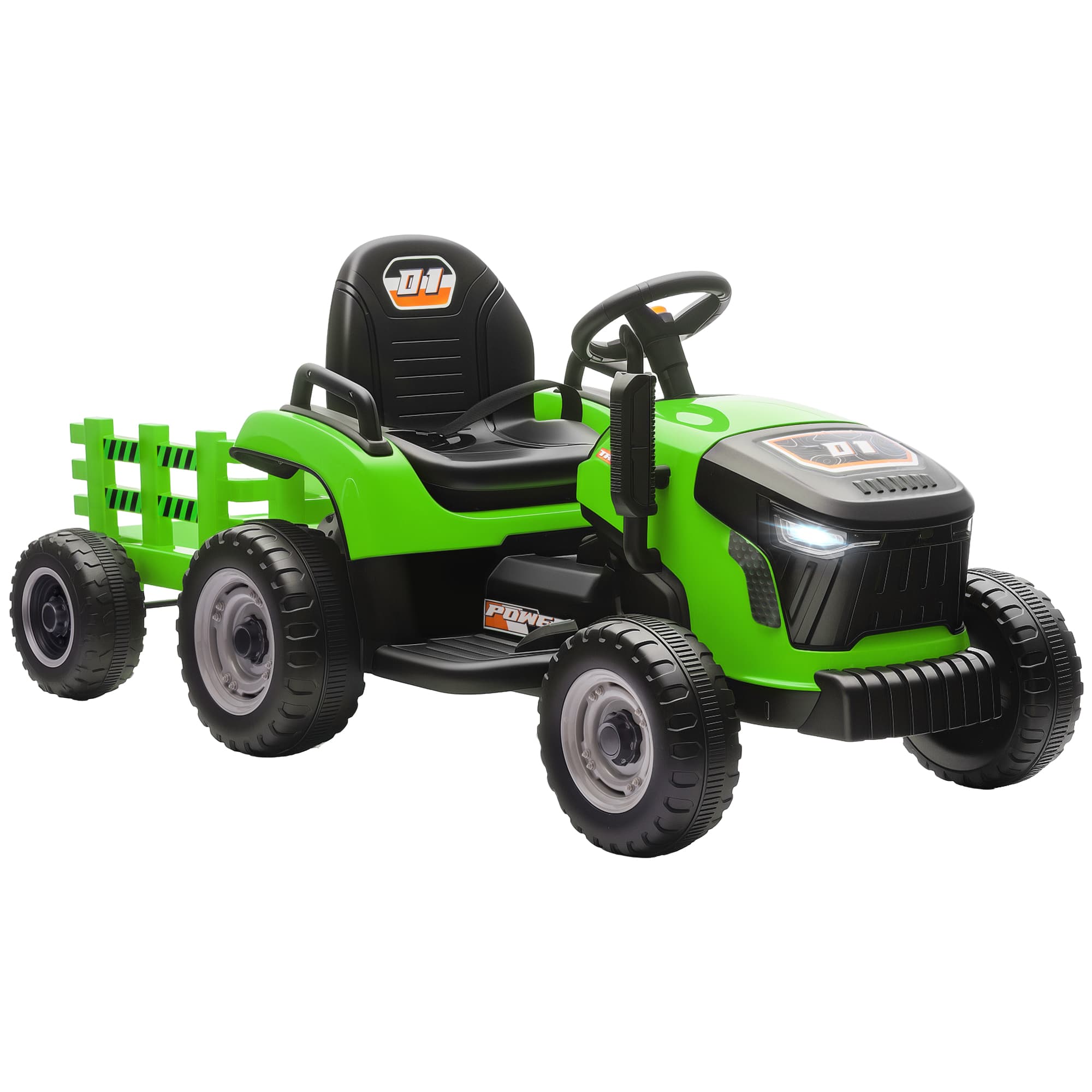 AIYAPLAY Tracteur électrique enfants avec remorque amovible, voiture électrique enfants, télécommande 2,4G, 139x58x55cm, vert